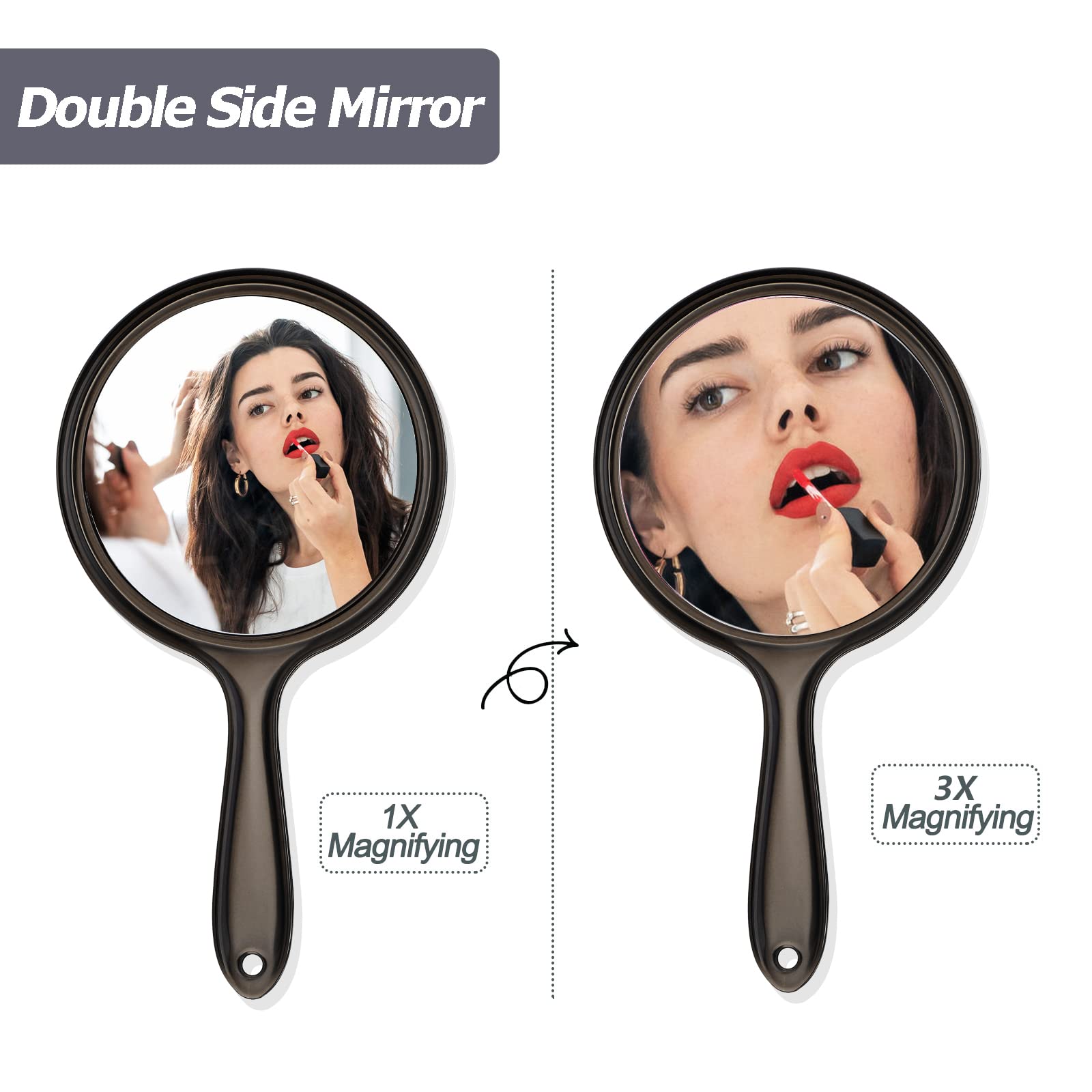 Jetec Specchio a Mano per Trucco Specchietto d’ingrandimento a Doppia Faccia Specchio Ingranditore 1X/3X con Manico Specchio Multiuso Rotondo Mirror da Bagno per Donna Parrucchiere (Nero)
