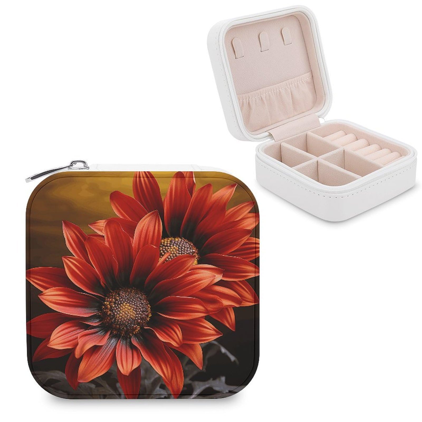 VstaDank Red Sunflower Jewelry Box Exquisite Leather Jewelry Organizer Portable Trinket Organizer Fashion Travel Jewelry Case for Rings Earrings Necklaces Unique Gifts for Women