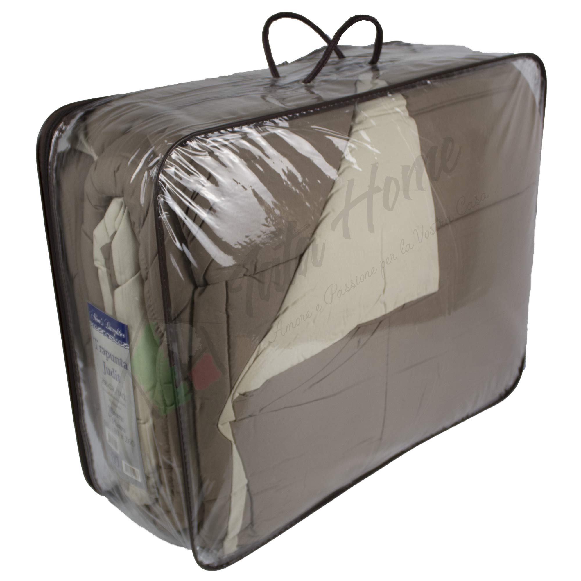 Tata Home Judit Trapunta Tinta Unita Duble Face Invernale Imbottita 350 gr/mq 100% Morbida Microfibra di Poliestere Misura 2 Piazze Letto Matrimoniale 260x260 cm Colore Nocciola Panna