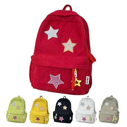 LONGSILVER Star Backpack Kawaii Large Capacity Aesthetic Rucksack Cute Accessories Bag for Woman Light-hearted Mori (Red,Small) - Red - Small