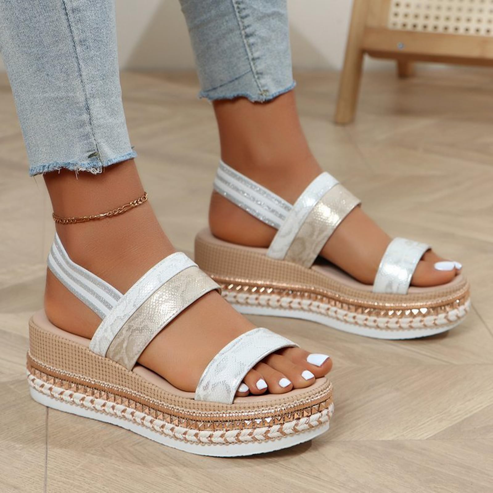 SACFOF Alpargatas de plataforma para mujer, informales, con correa al tobillo, sandalias de cuña cómodas, elegantes, con hebilla y puntera abierta, zapatos de verano