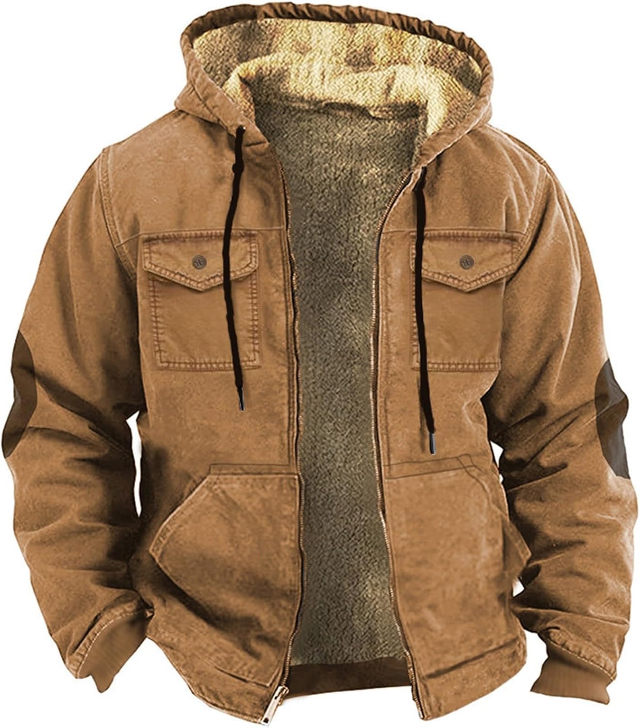 Thatrich Mens Warm Fleece Sherpa Lined Zip Up Sweatshirt Jacket Coat Winter Outdoor Hoodie Vintage Hunting Jacket Casual Coat