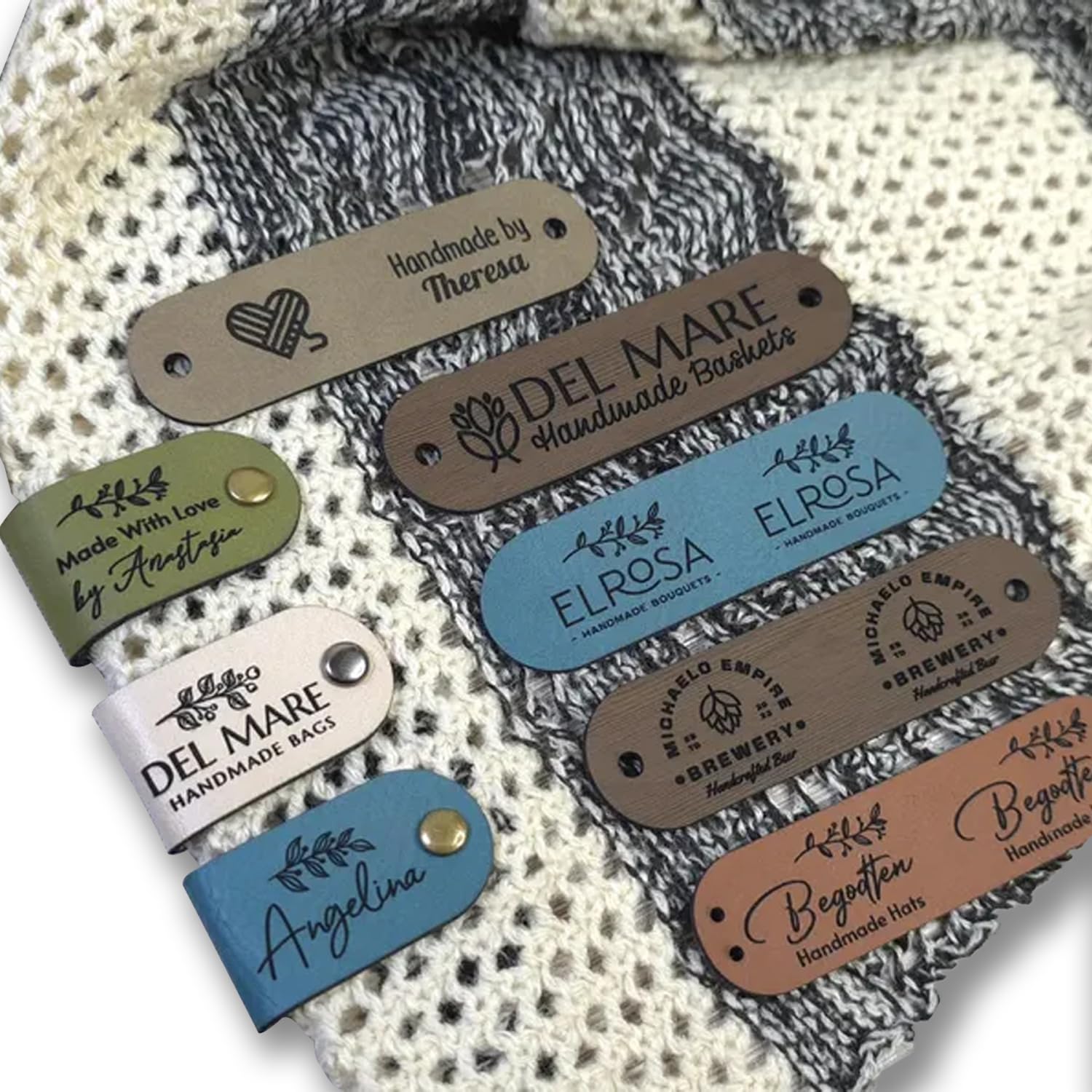 10-100pcs Customised Handmade Leather Tags Personalised Content Embossed Tags 2.5 * 0.5in with Rivets for Knitting and Crochet Suitable for DIY On All Kinds of Jeans Bags Shoes Hats