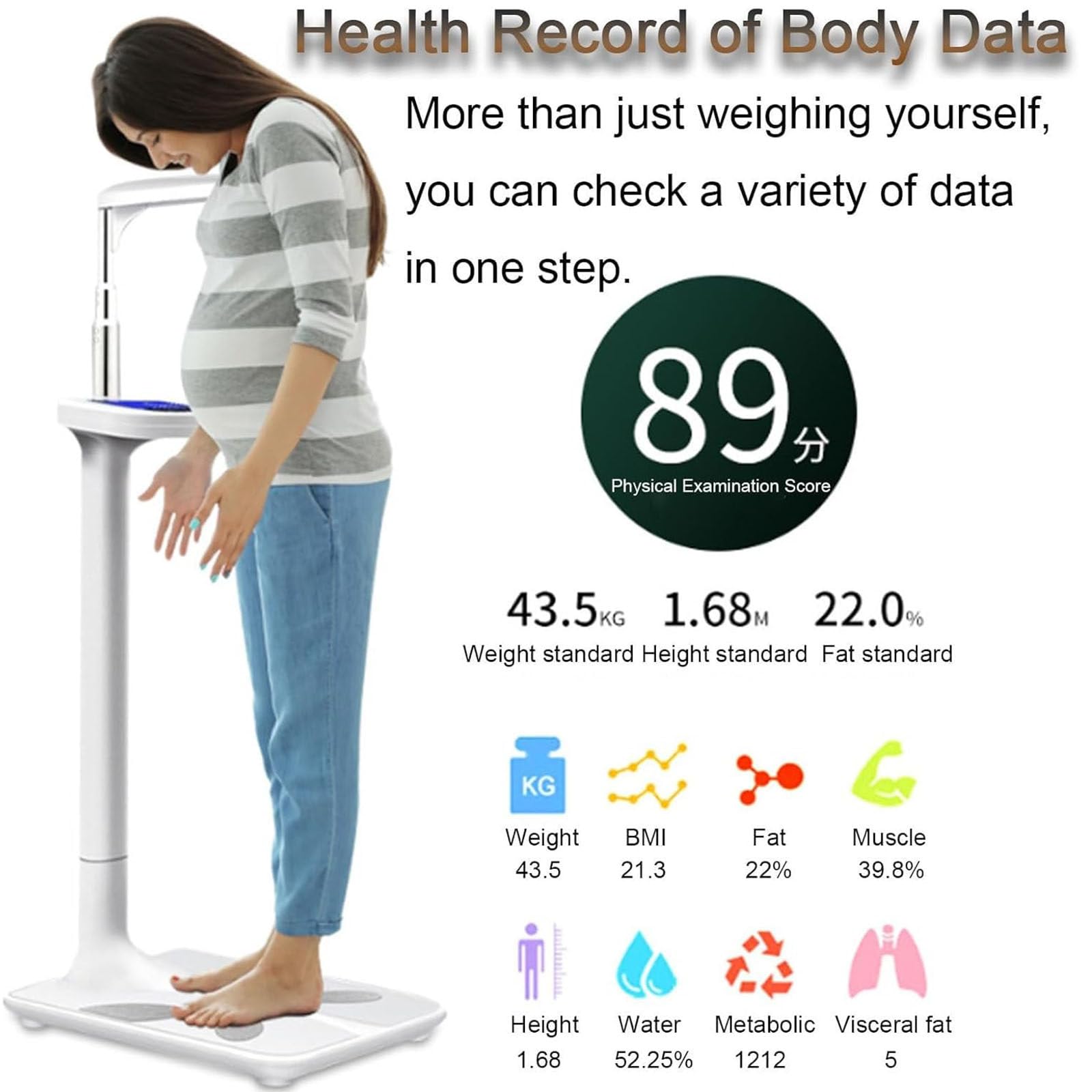 Pèse Personne Impédancemètre,Balance De Santé Numérique Capacité électronique De Balance Médicale De Taille Et De Poids, Avec Toise: 5-200 Kg/80-195 Cm