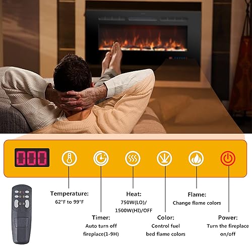 Miniatura 4 de Rodalflame Insertos eléctricos de chimenea de 72 pulgadas calentador de chimenea empotrado y montado en la pared para uso en interiores con control