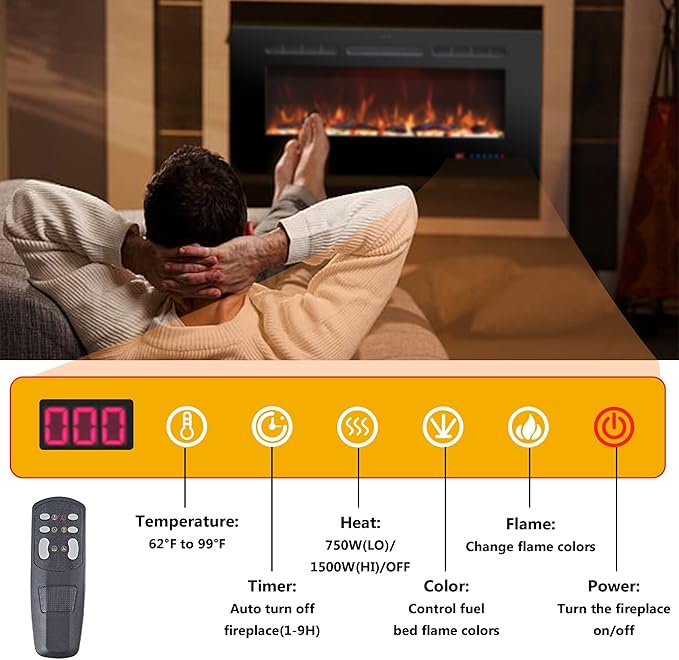 Chimenea Eléctrica RODALFLAME 48", Insertable y de Pared, 13 Colores de Llama miniatura 5