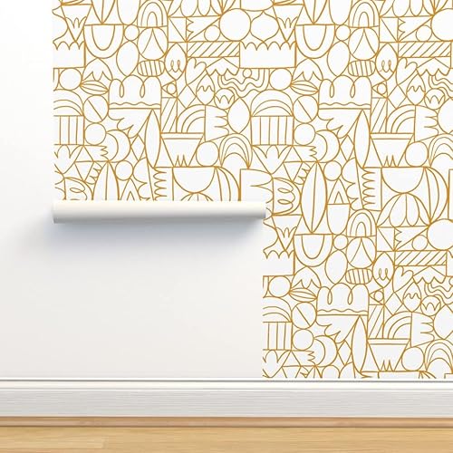 Miniatura 4 de Spoonflower Removable Wallpaper 12ft x 2ft - Vintage Yellow Circles Modern Geometric Abstract Art Custom Pre-Pasted Wallpaper