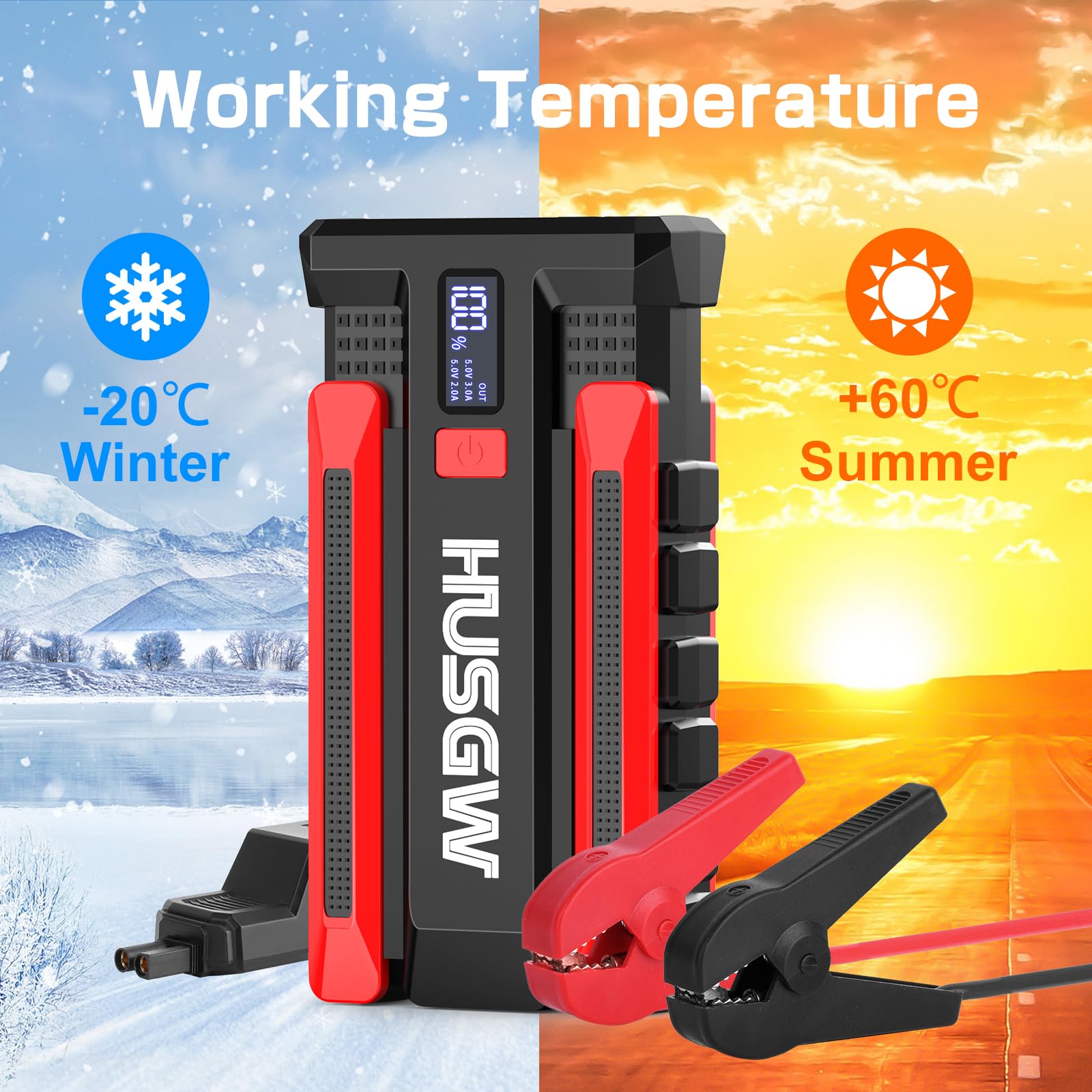 Booster Avviamento Auto, Avviatore di Emergenza Portatile per Batteria da 2000A 13800mAh, Starter Batteria Auto Per Motori a Benzina Fino a 7L o Diesel Fino a 5,5L,Orcia a LED