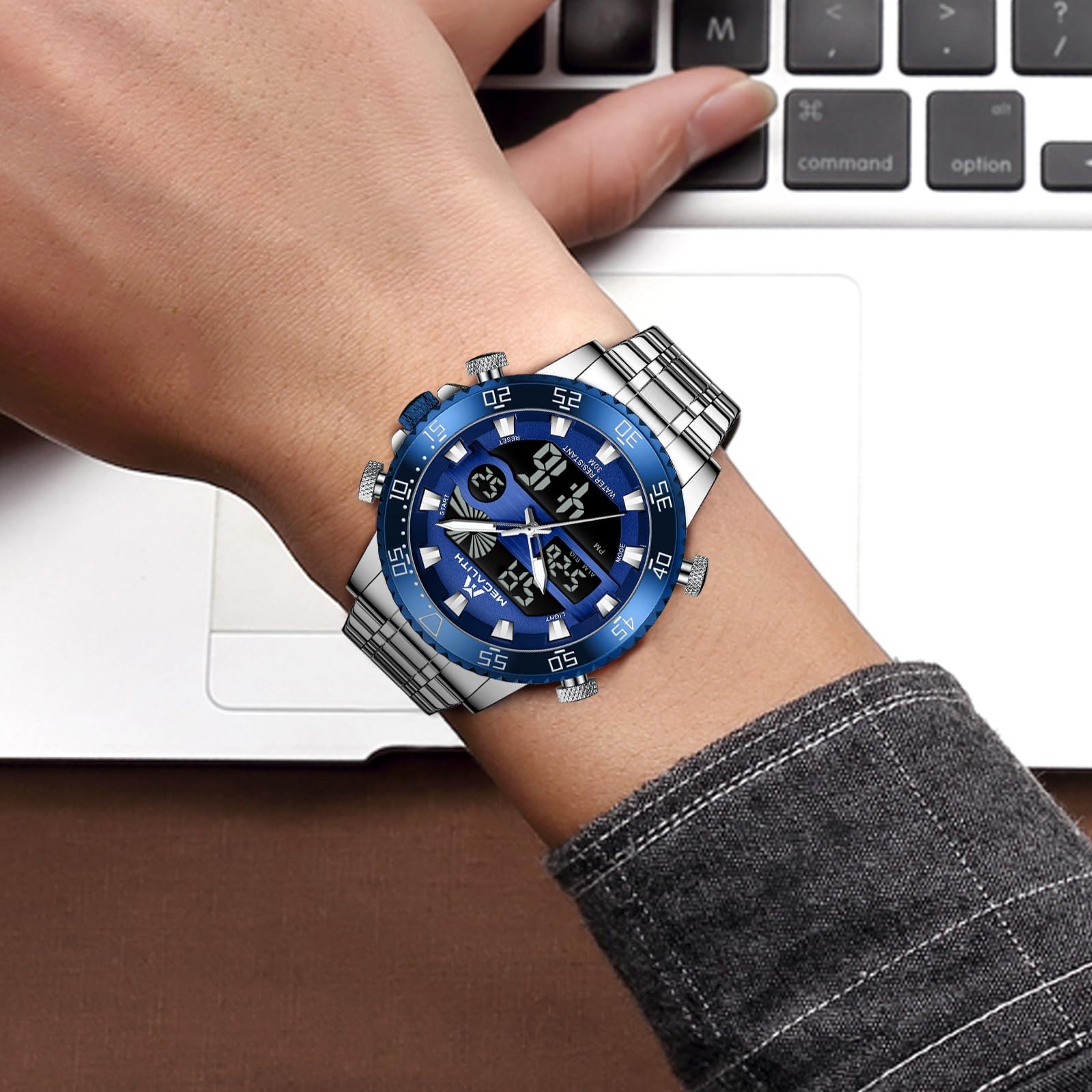 MEGALITH Orologio Uomo Digitale Analogico: Multifunzione Grande Quadrante | Impermeabile Acciaio Inossidabile Orologi da Polso con LED - Regalo per Affari Lavoro Uomo Anniversario Compleanno