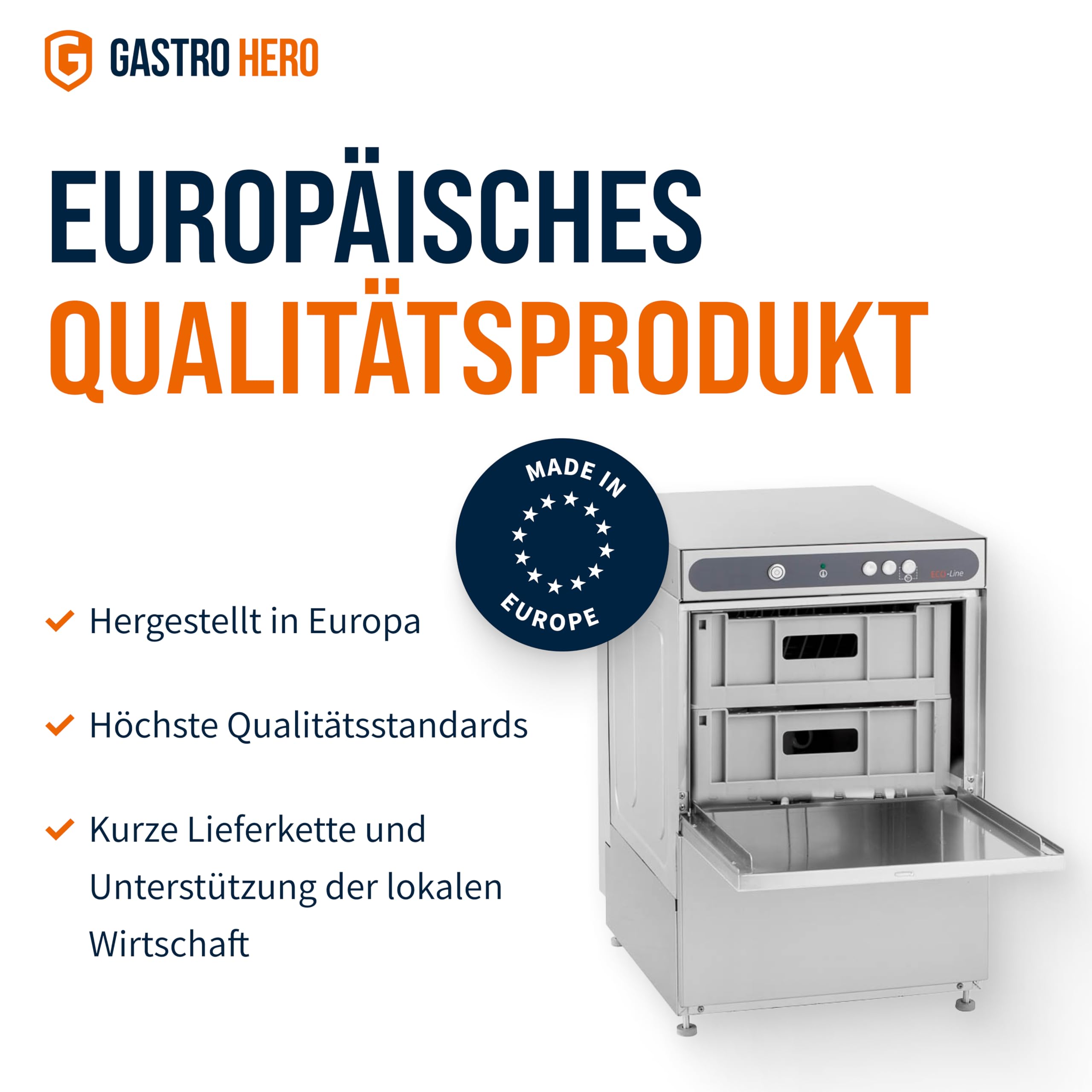 GastroHero Gläserspülmaschine Eco 35 230 V, Gläserspüler Gastronomie, Gläserspülmaschine Gastro, Gastronomiebedarf, Energiesparend, Schnellzyklus, Ideal für professionelle Küchen und Bars