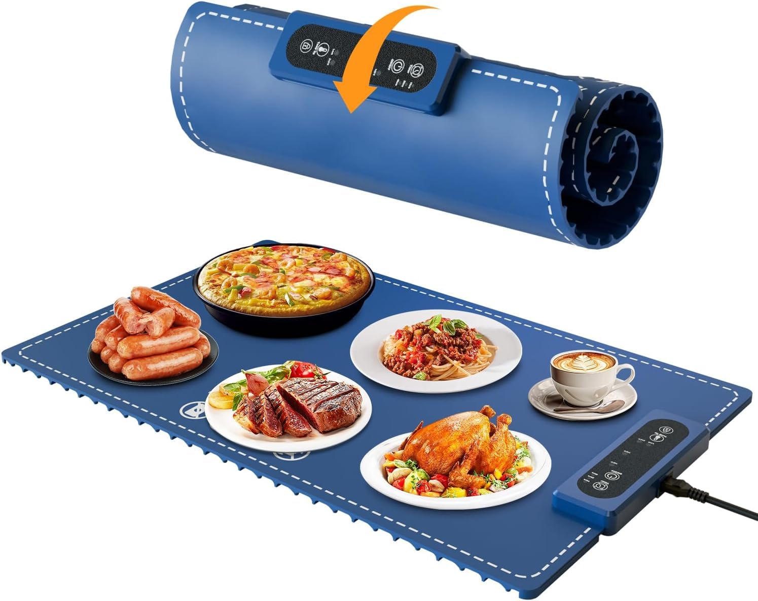 MAPPLE CREATION Extra-Large Electric Warming Tray - 3 Temp Levels Food Warmer, Foldable Silicone Heating Tray with Child Safety Lock, Auto-Shutoff, Full Surface Heating Food Warming Mat