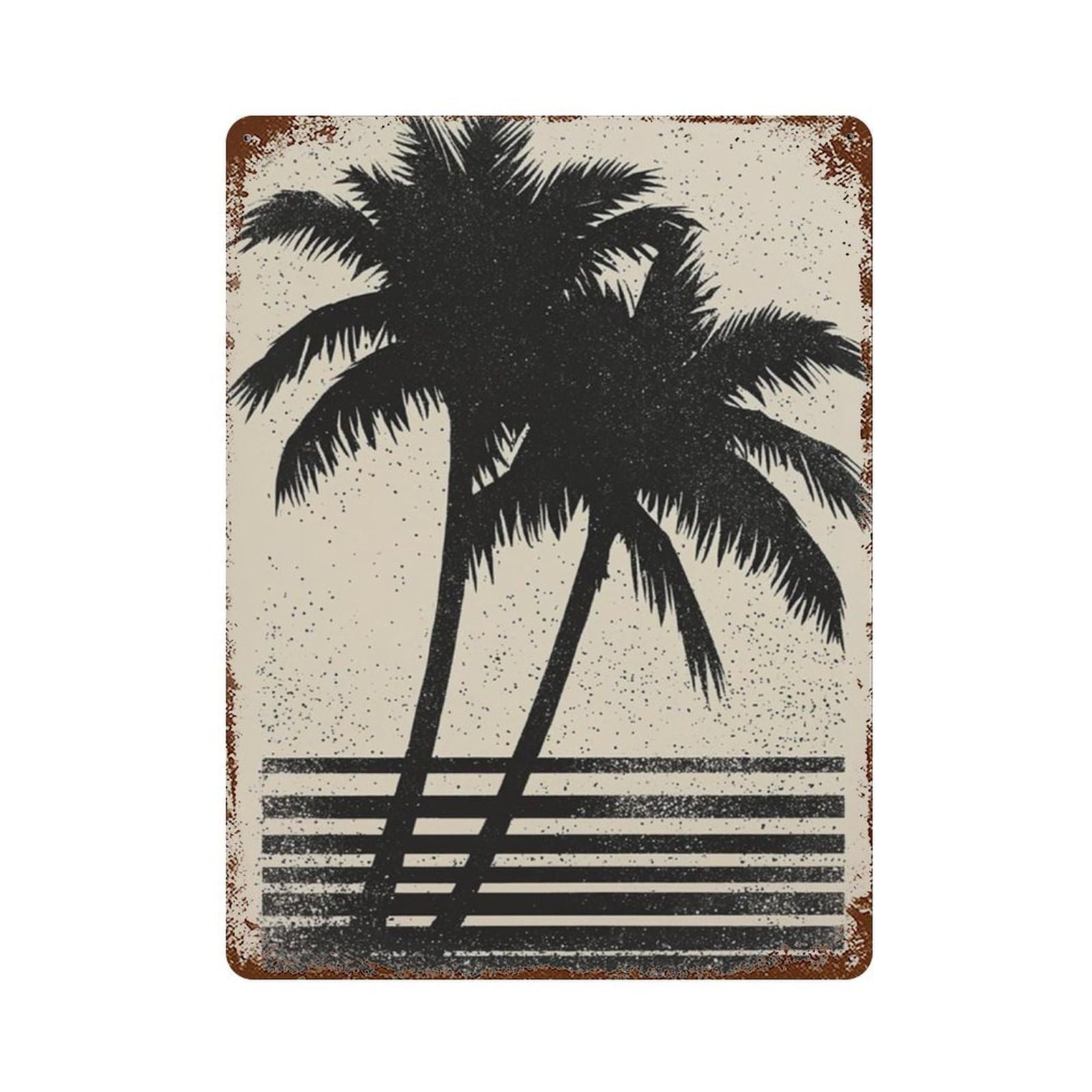 xiaoxiaoshen Palm Tree Coastal Black White Beach Work Minimal Tropical Summer Wall Decor Art Metal Tin Poster Modern Home Decor Art Home Bar Shop Decorations Vintage Sign 40x30cm