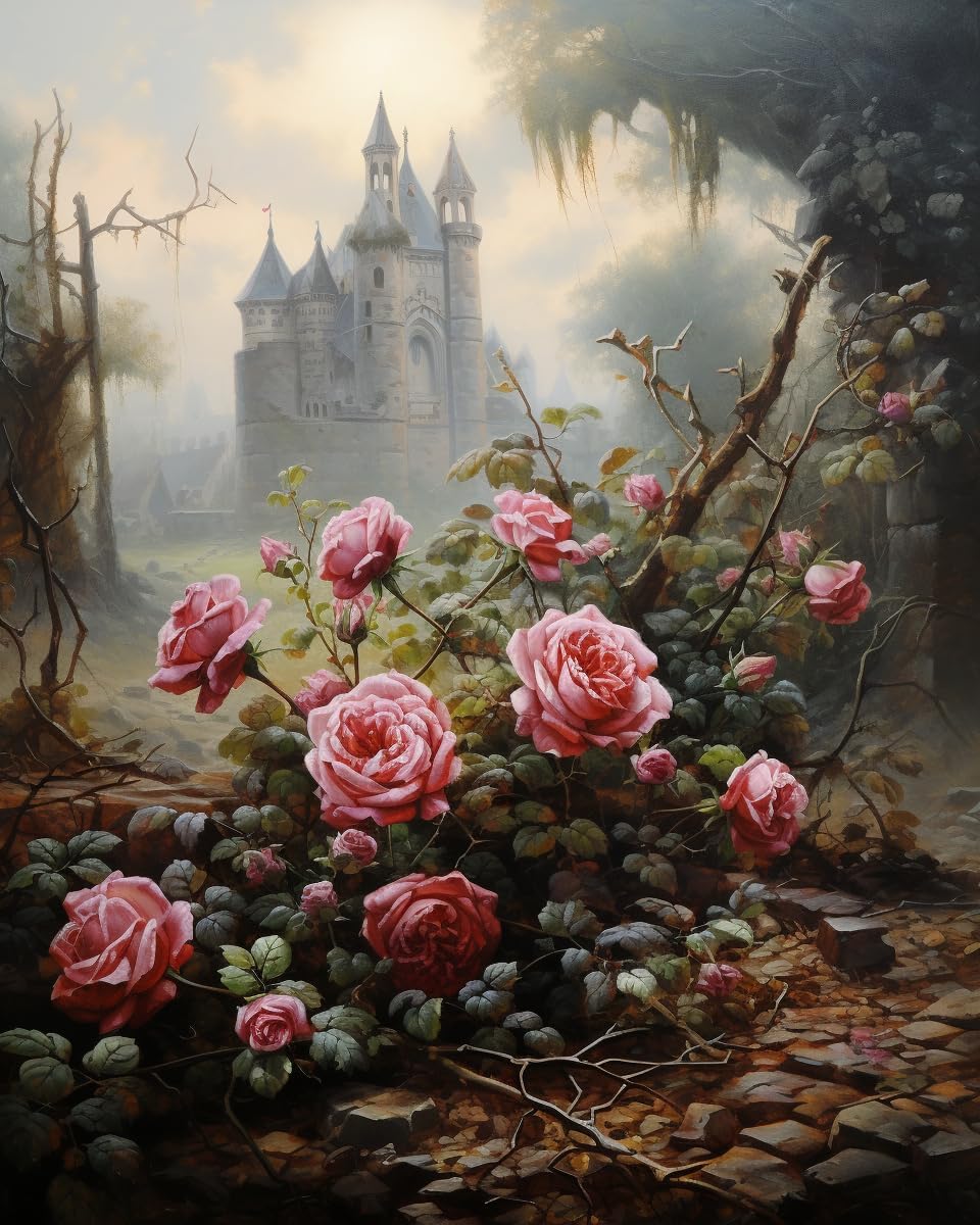 Paint by Number,Forgotten Castle Roses, Adult Crafts Adults' Paint-by-Number Kits, Room Decor Gift for Birthday Festival (40x50cm,No Frame)