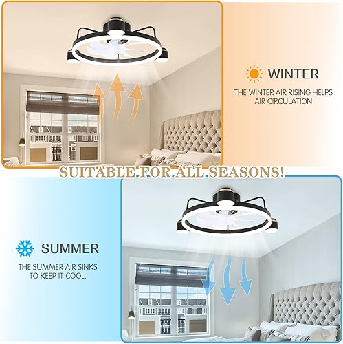 Vista 6 de Bella Depot Ceiling Fans with Lights, Low Profile Ceiling Fan with Light, Flush Mount LED Ceiling Fan with Dimmable LED Lights, Reversible Blades