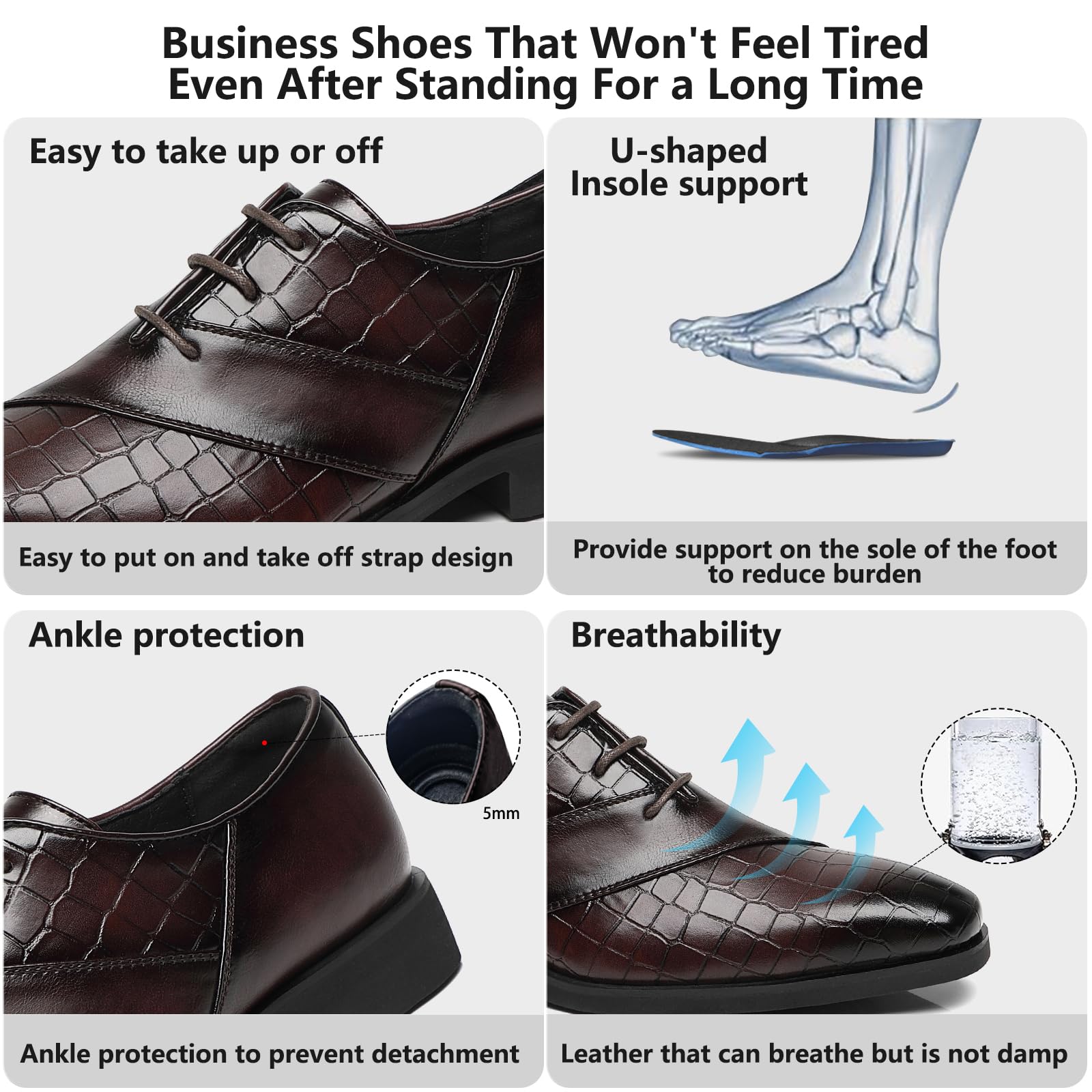 SANNAX Zapatos Oxford de Punta Lisa para Hombre Zapatos de Vestir Derby Formales de Negocios