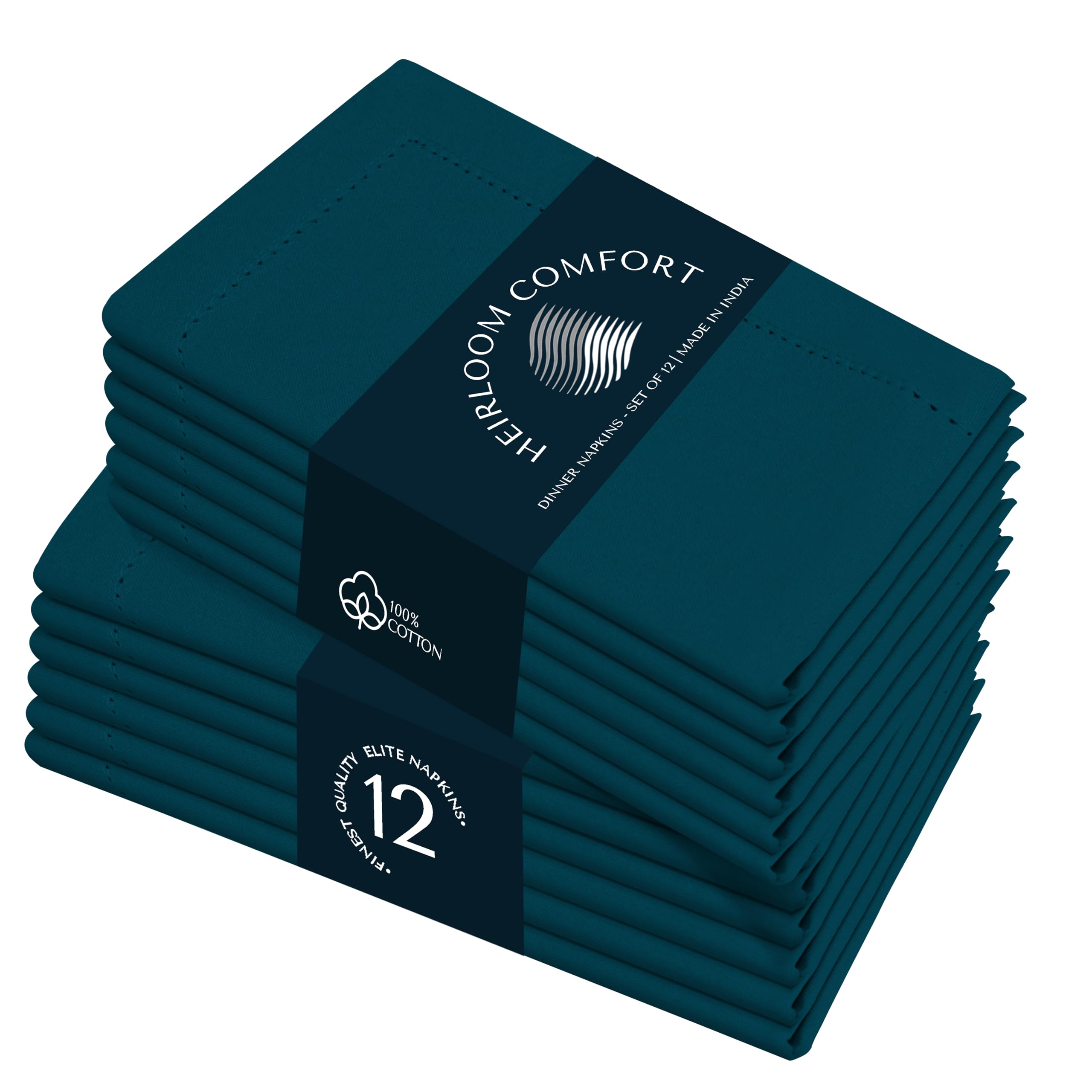 HEIRLOOM COMFORT Teal Green Cloth Napkins 45x45 cm, 12 Pack, 100% Cotton, Absorbent, Soft, Durable, Reusable, Washable
