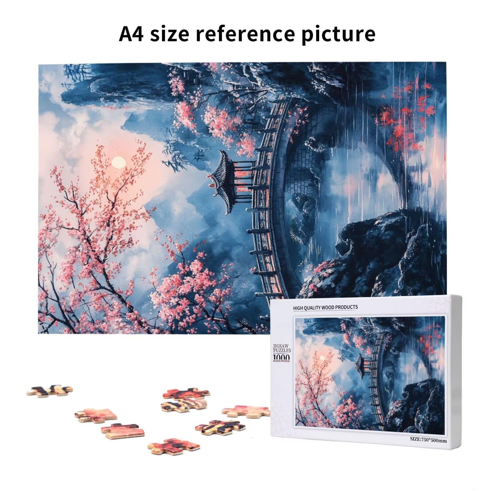 Puzzles Paisaje 1000 Adultos, Puzzle Puente con Cajas y Cartel, Juego Clásico de Puzzle Arte para Entretenimiento Adultos, Regalos de Decoración del Hogar para Pasatiempos Creativos de Mujeres 2T-2006