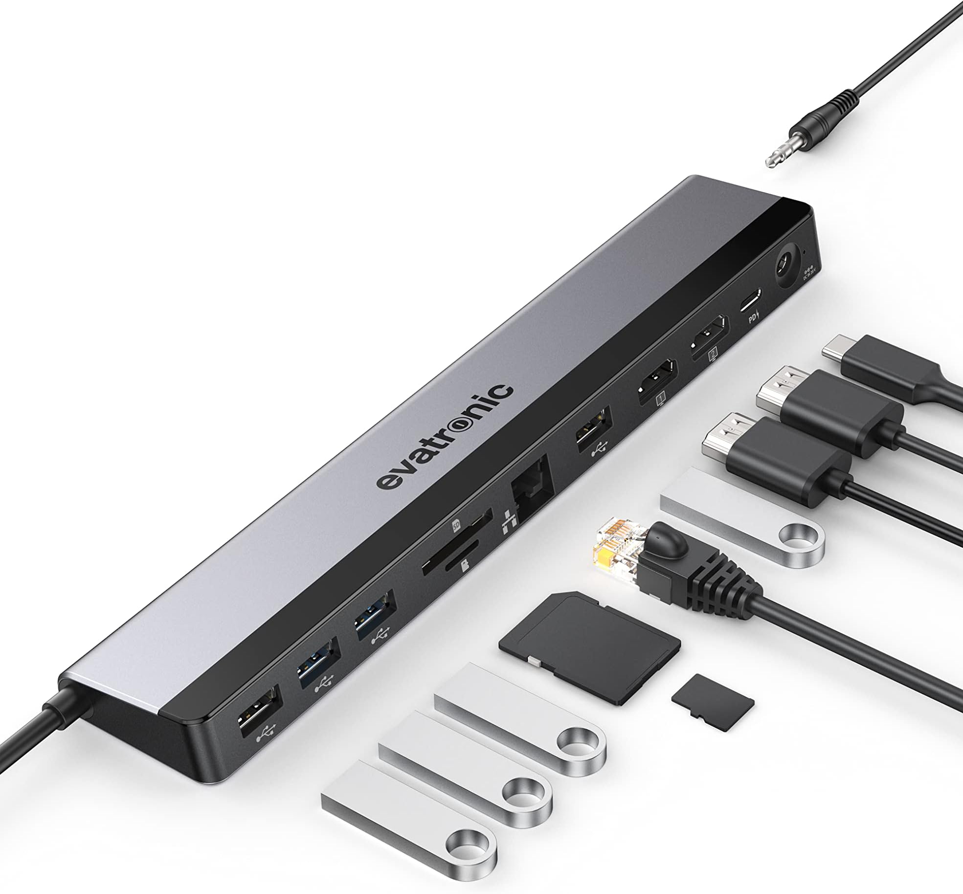 evatronicUSB-C Docking Station, 12-in-1 Type C Hub with Dual 4K HDMI, RJ45 Ethernet, 4 USB Ports, SD/TF Card Reader, PD USB-C Charging Port, Type C Windows Laptops, Tablets, Mobiles