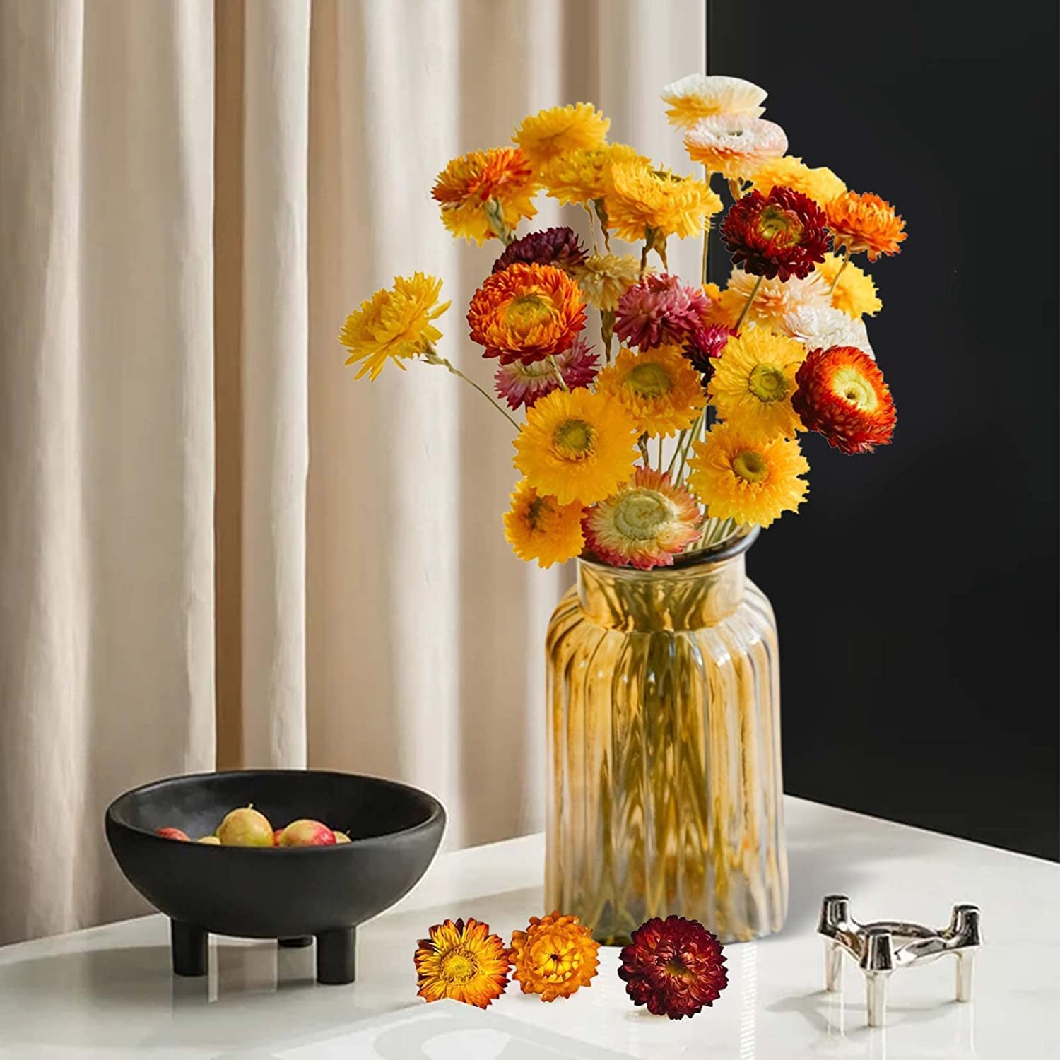 Dried Flower Bouquet-Dried Daisies with Stems,20 PCS Natural Multicolor Artificial Chrysanthemum Dried Flowers For Vase,DIY Dried Floral Arrangements for Home Office Wedding Party Farmhouse Fall Decor