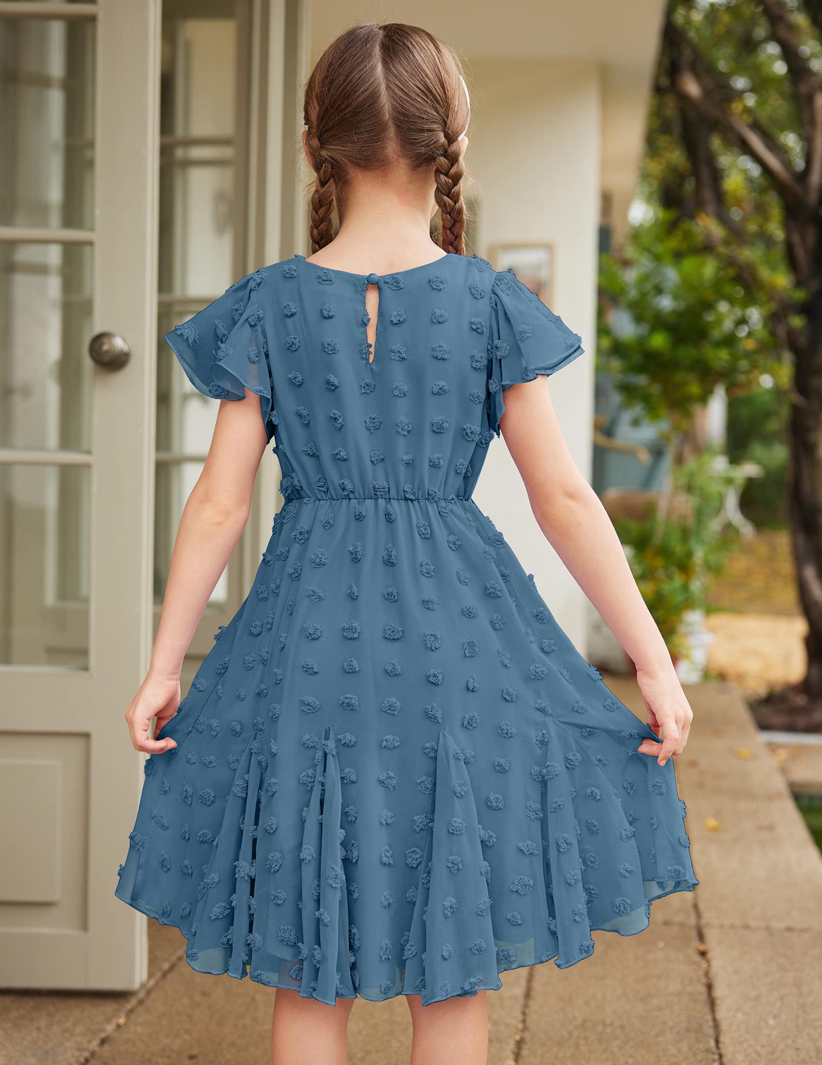 Flypigs Abiti da Bambina a Maniche Corte Abito da Principessa per Ragazza A-Line Elegante Abito da Sposa per Feste Tinta Unita Completi Scolastici Abbigliamento per Bambine 3-12 Anni