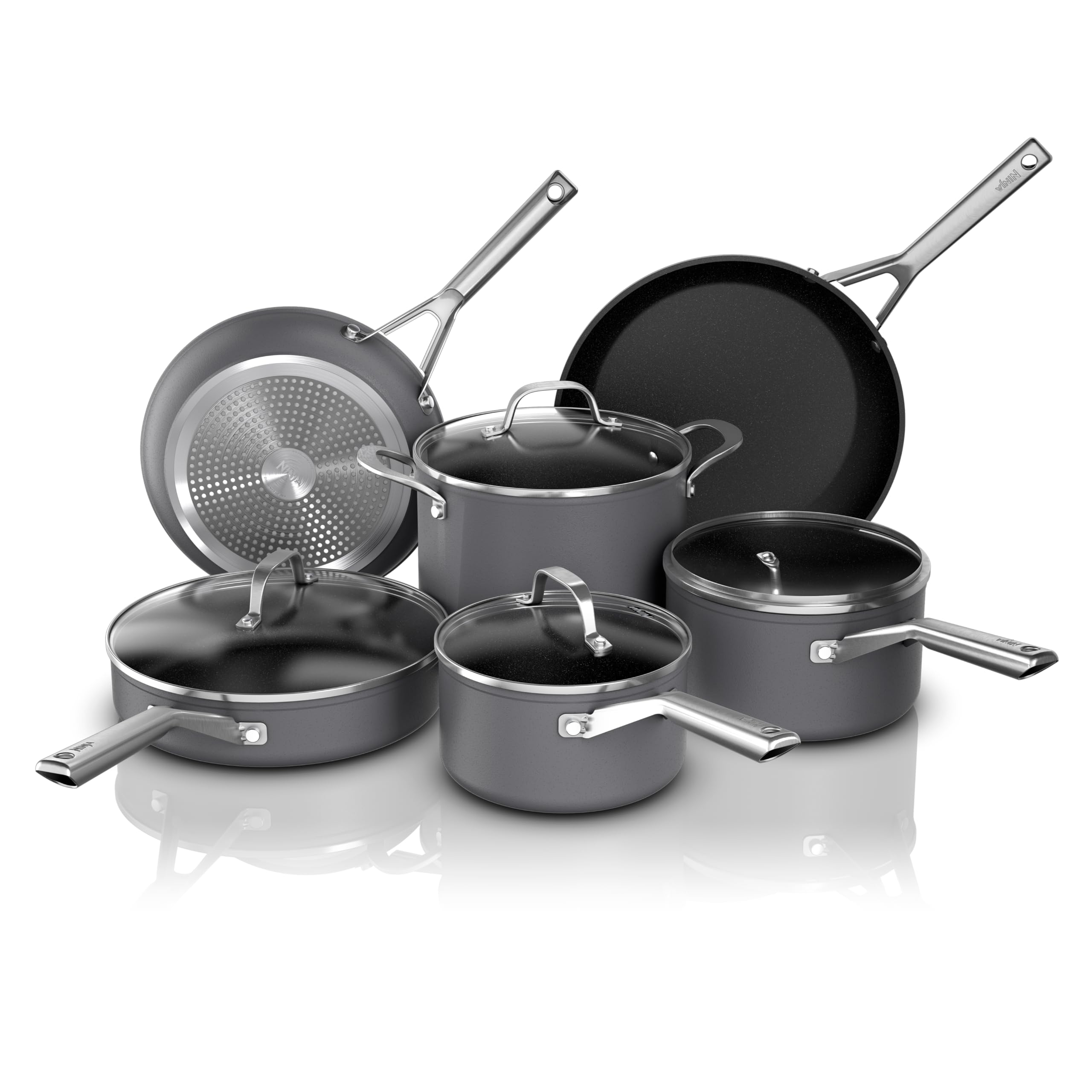 Ninja NeverStick Signature Hard-Anodized 10pc Cookware Set, Oven Safe to 550°F, PFAS Free, Metal Utensil-Safe, Dishwasher Safe CW79010C (Canadian Version)
