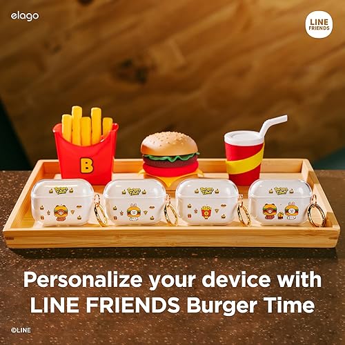 Miniatura 2 de elago l LINE - Funda transparente Friends Burger Time compatible con AirPods Pro, protección de cuerpo completo duradera, reducción del amarilleo,