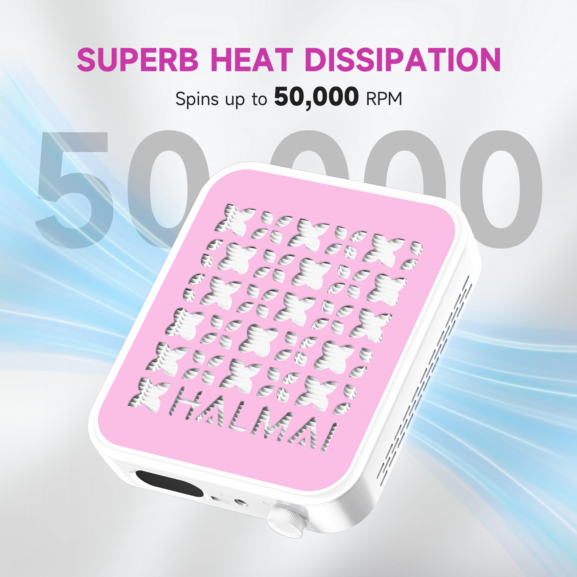 HALMAI Aspiratore per Polvere Unghie – Potenza di Aspirazione 800 Pa e Motore Brushless da 5000 giri/min per Unghie Acriliche, Strumento Compatto con Filtro HEPA Riutilizzabile