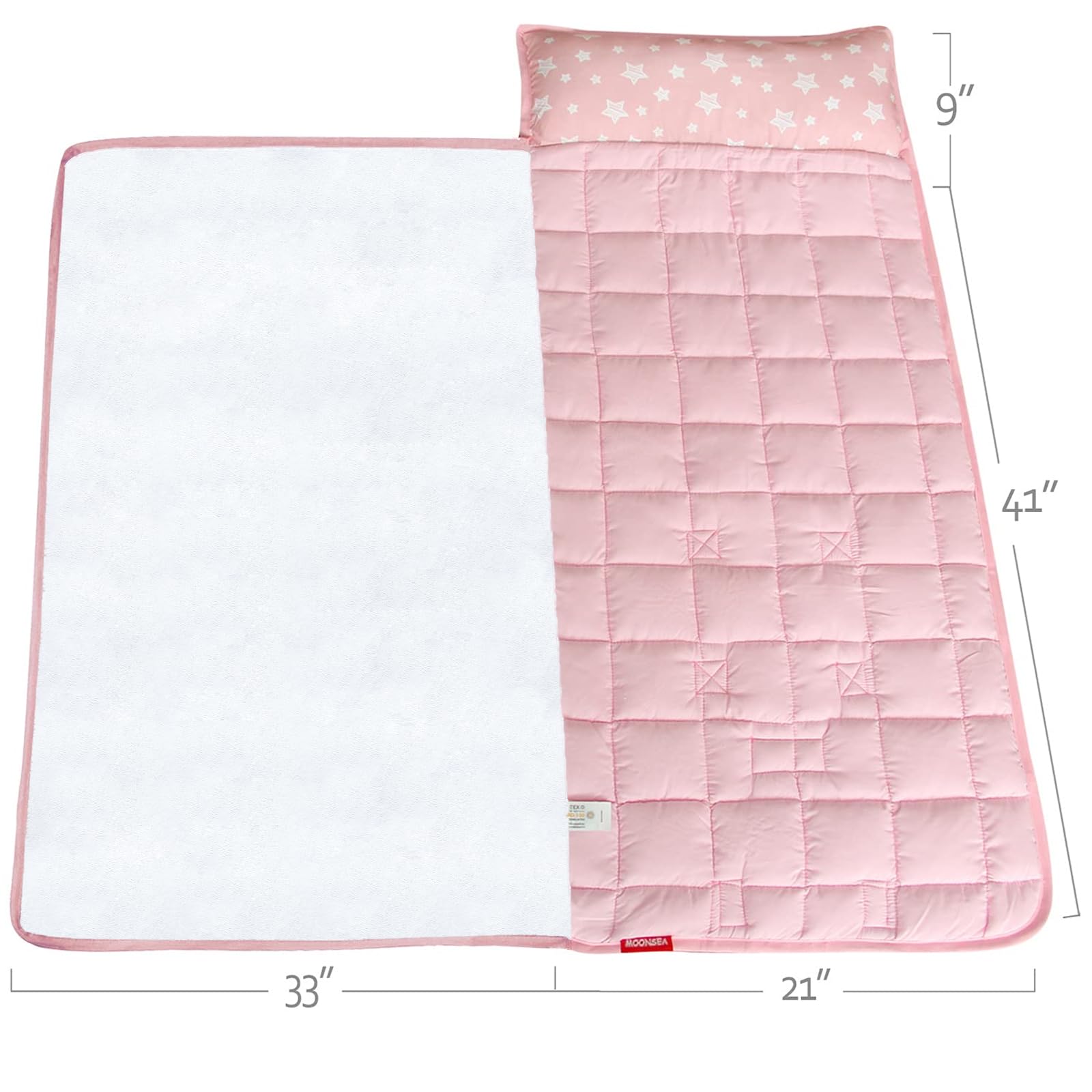 Moonsea Tapete para siesta para niños pequeños, color rosa, con almohada y manta de forro polar, ligero y suave, perfecto para niños preescolares, guardería, saco de dormir de viaje para niñas, 21 x