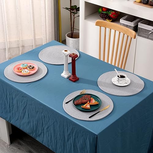 Miniatura 5 de Paquete de 6 manteles individuales tejidos de algodón, 13.8 pulgadas, cargadores de placas redondas, color gris, juego de manteles individuales