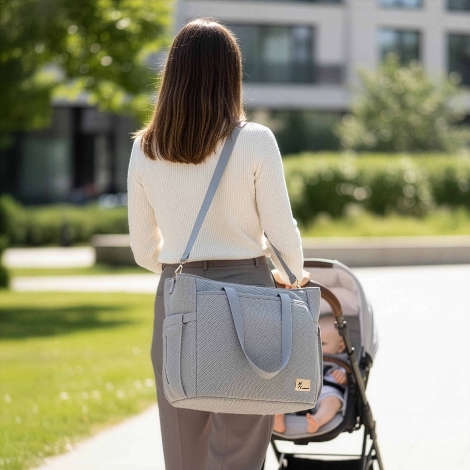R for Rabbit Caramello Tote Baby Diaper Bag with Changing Mat for Mother, Waterproof, Large Capacity Multifunctional Maternity Nursing Travel Hand Bag with Sling for Moms (Grey)-image-6