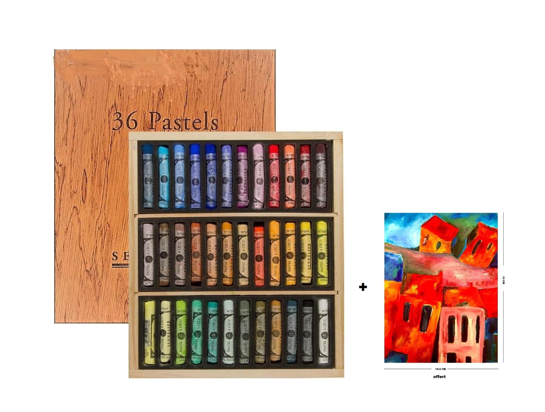 Sennelier soft pastel half stick 36 color set.Scatola di legno,HOITEN KIST,Sennelier france