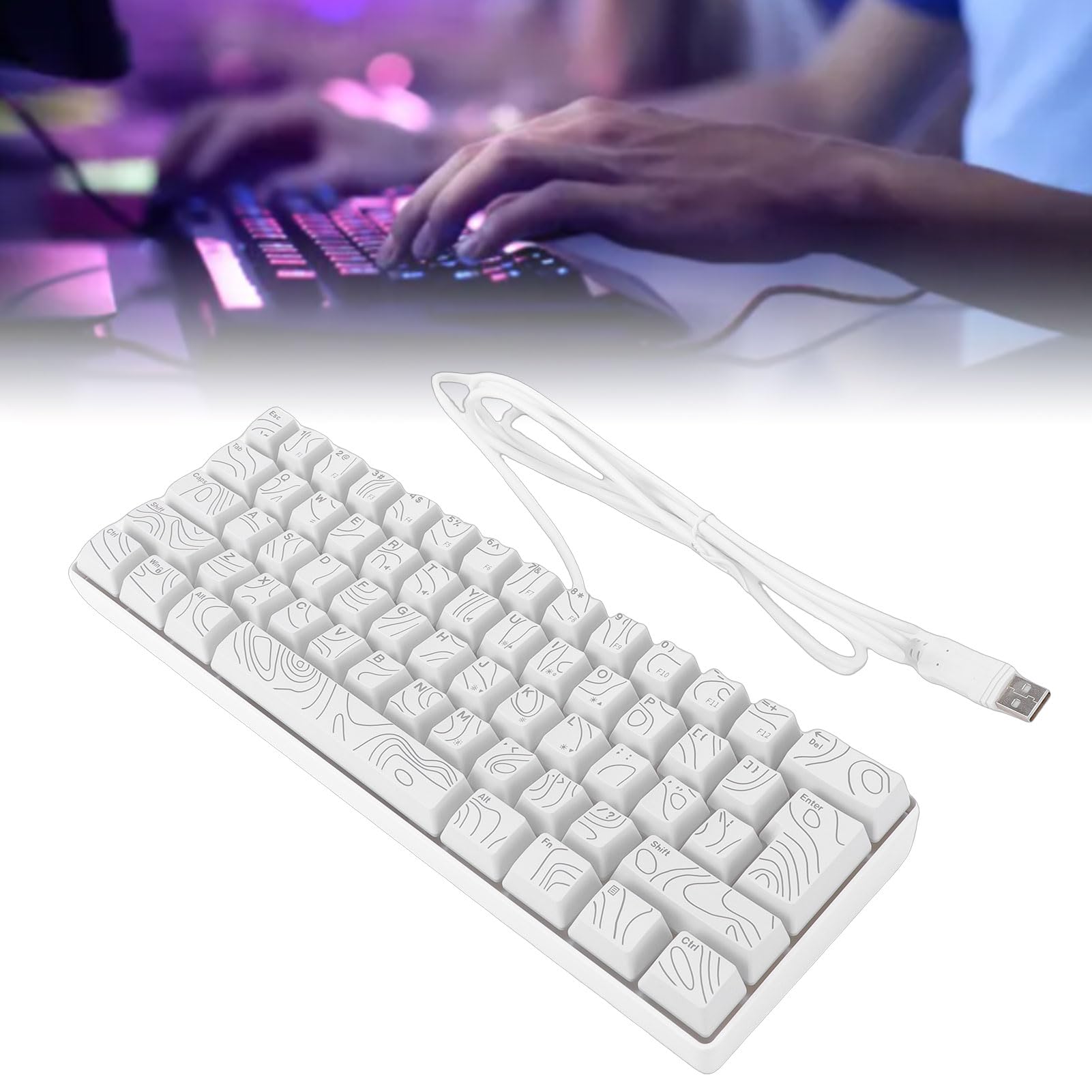 Luqeeg Klawiatura do Gier z 61 Klawiszami Rgb 60% Mechaniczna Podświetlana Klawiatura Rgb 8 Jednokolorowa Klawiatura Przewodowa, Ergonomiczna Konstrukcja Anti Ghosting Wysoka (WHITE)