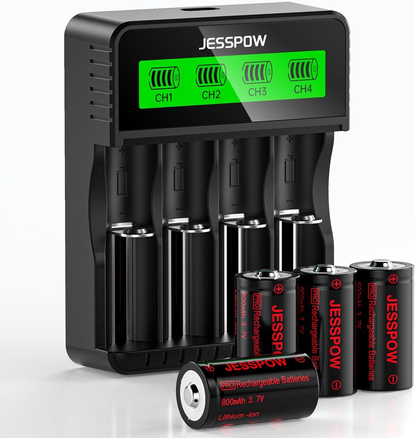 Batería CR123A con cargador, batería recargable de 3,7 V para linternas, cámaras, micrófono, sistema de alerta, batería CR123A