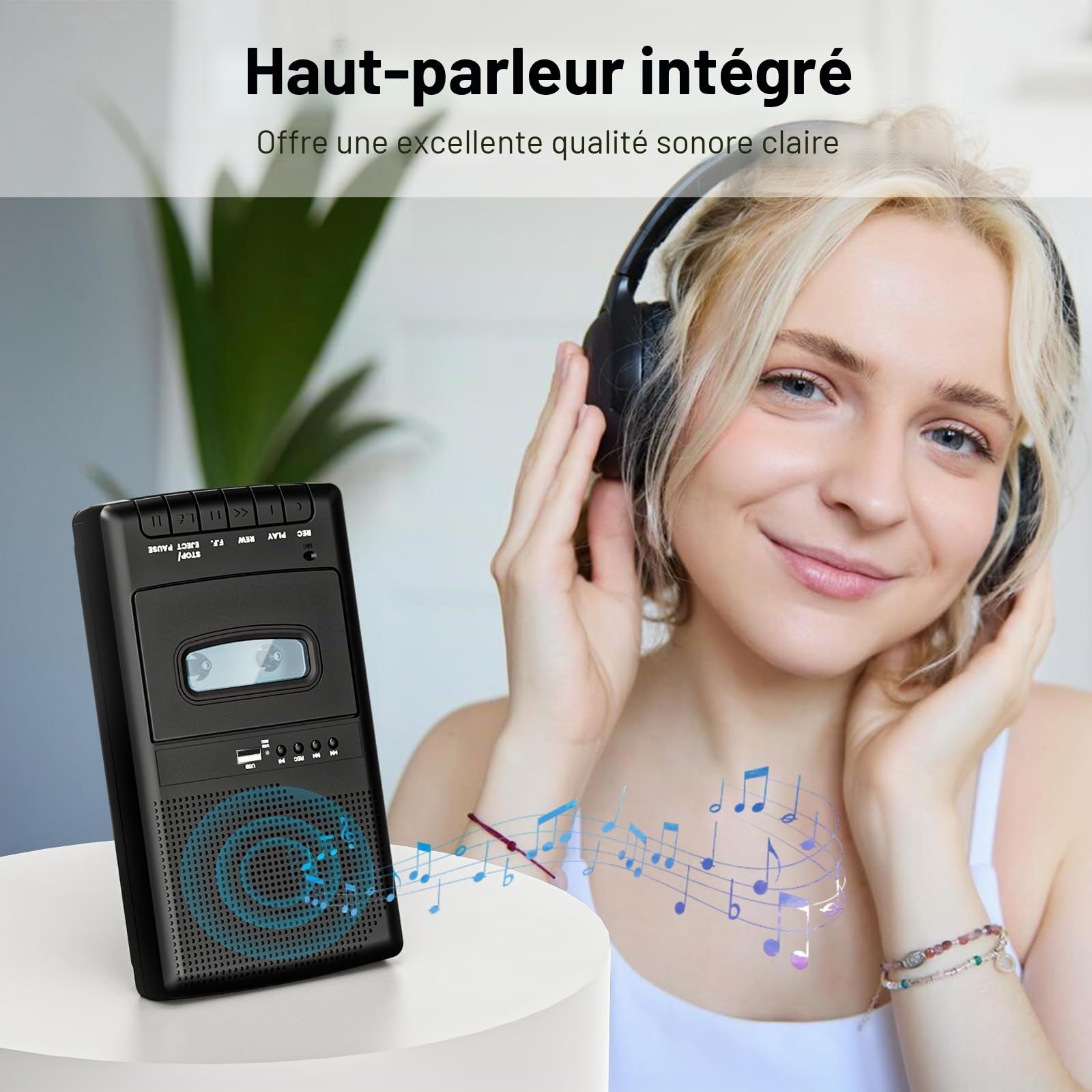 Lecteur Cassette Portable,Enregistreur de Cassettes,Convertisseur Numérique de Cassettes vers Disque Flash USB, Haut-Parleur Intégré, Poignée Rétractable