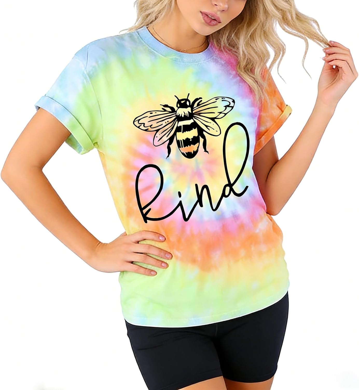 Be Kind Tie Dye T-Shirt for Women Inspirational Graphic Tee Letter Print Casual Short Sleeve Tops - Image 7