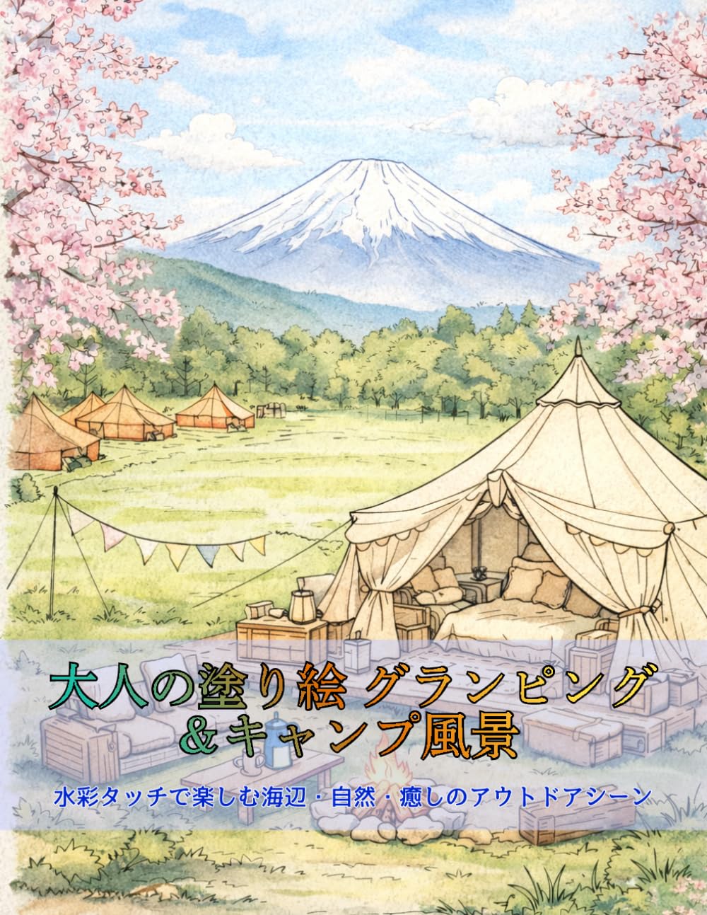 大人の塗り絵 グランピング＆キャンプ風景: 水彩タッチで楽しむ海辺・自然・癒しのアウトドアシーン