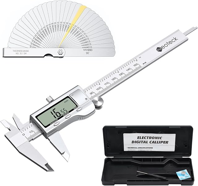 Neoteck 6 inch/150mm Californage numérique + jeu de jauges en acier inoxydable Étalonnier Vernier avec fractions/pouce/métricien outil de mesure de l'étalon de conversion pour la longueur Largeur Profondeur Diamètre extérieur intérieur