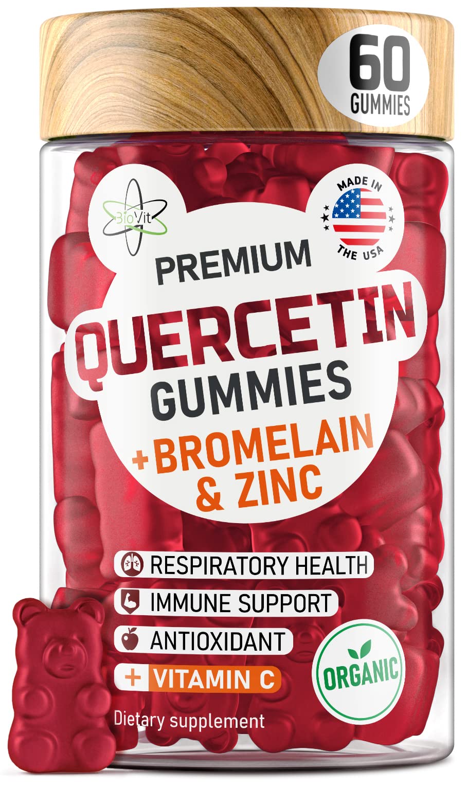 BioVit Quercetin 500mg Gummies - Quercetin with Bromelain, Zinc & Vitamin C - Quercetin Gummies Supp
