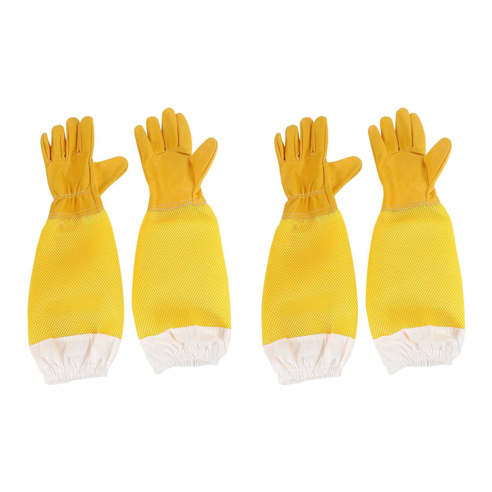 Jnchdghwa Yellow 2X Beekeeping Gloves Goatskin Bee Keeping With Vented Beekeeper Long Sleeves