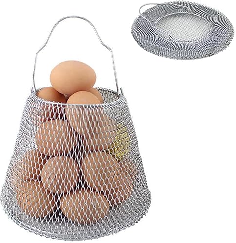 ROLUXENTIA Cesta redonda plegable para huevos, almacenamiento de alambre de meta