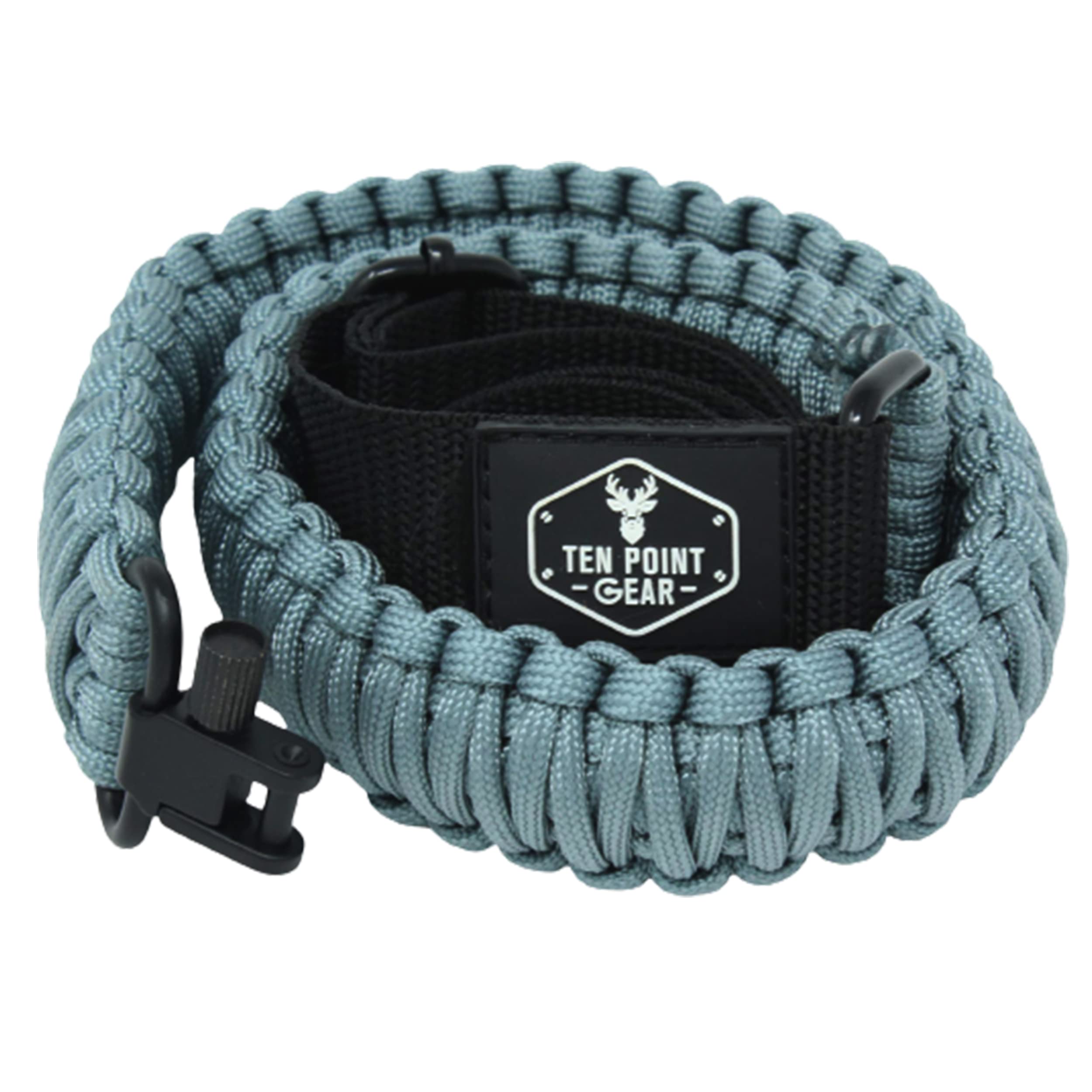 Ten Point Gear - 2 Point Gun Sling 550 Rated Outdoor Paracord with Adjustable Swivels and Clips for Rifle, Shotgun, and Crossbow Perfect for Hunting, Shooting, Gun Safety - Blued Silver