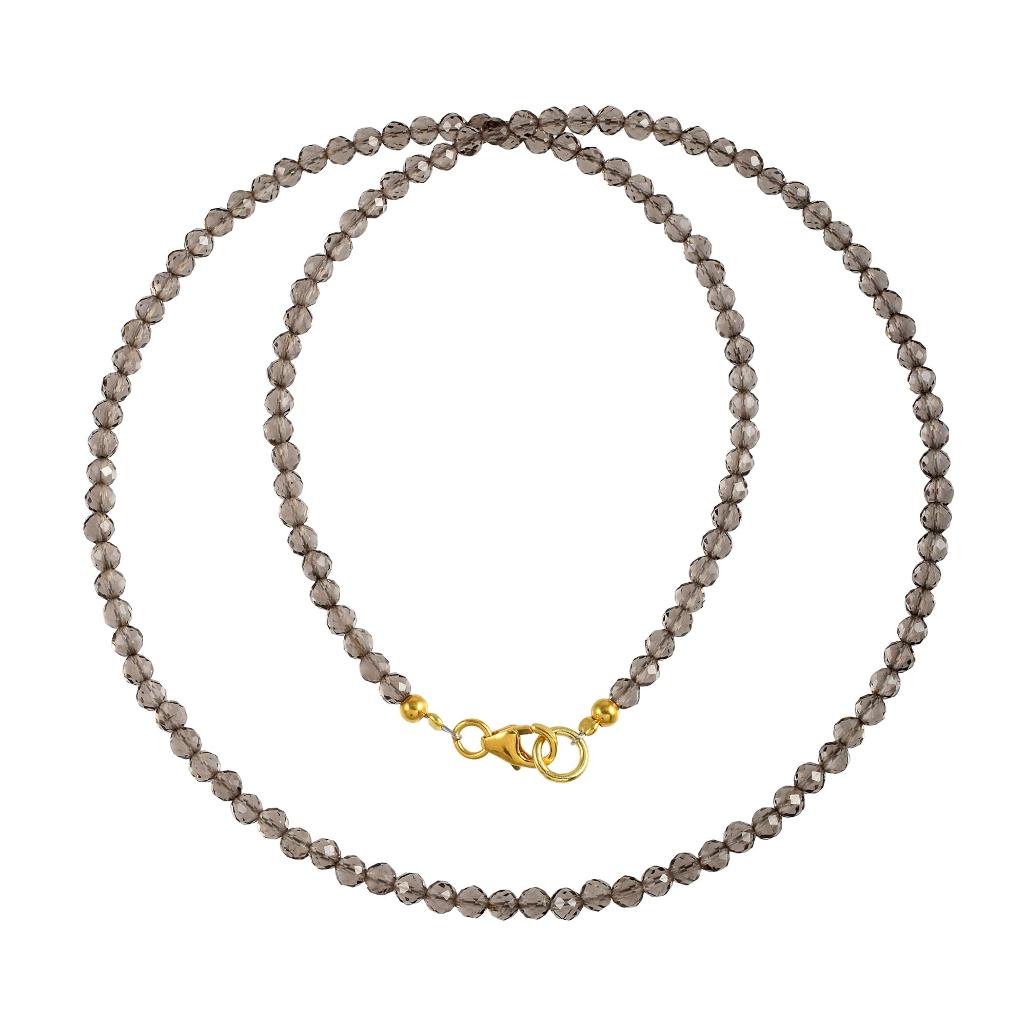 Collar de cuentas redondas de cuarzo ahumado natural, elegancia facetada para capas y apilamiento, joyería de cristal para alineación de chakras del plexo solar, Gema Plata esterlina,