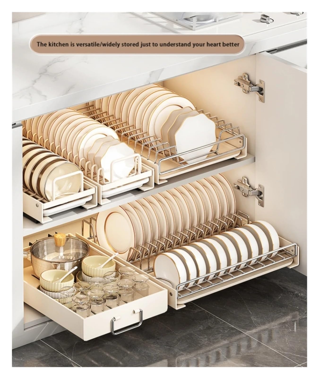 Cesta de almacenamiento expandible, estante de acero inoxidable, cajón extraíble para debajo del fregadero, ahorro de espacio en la cocina, solución de almacenamiento para el hogar