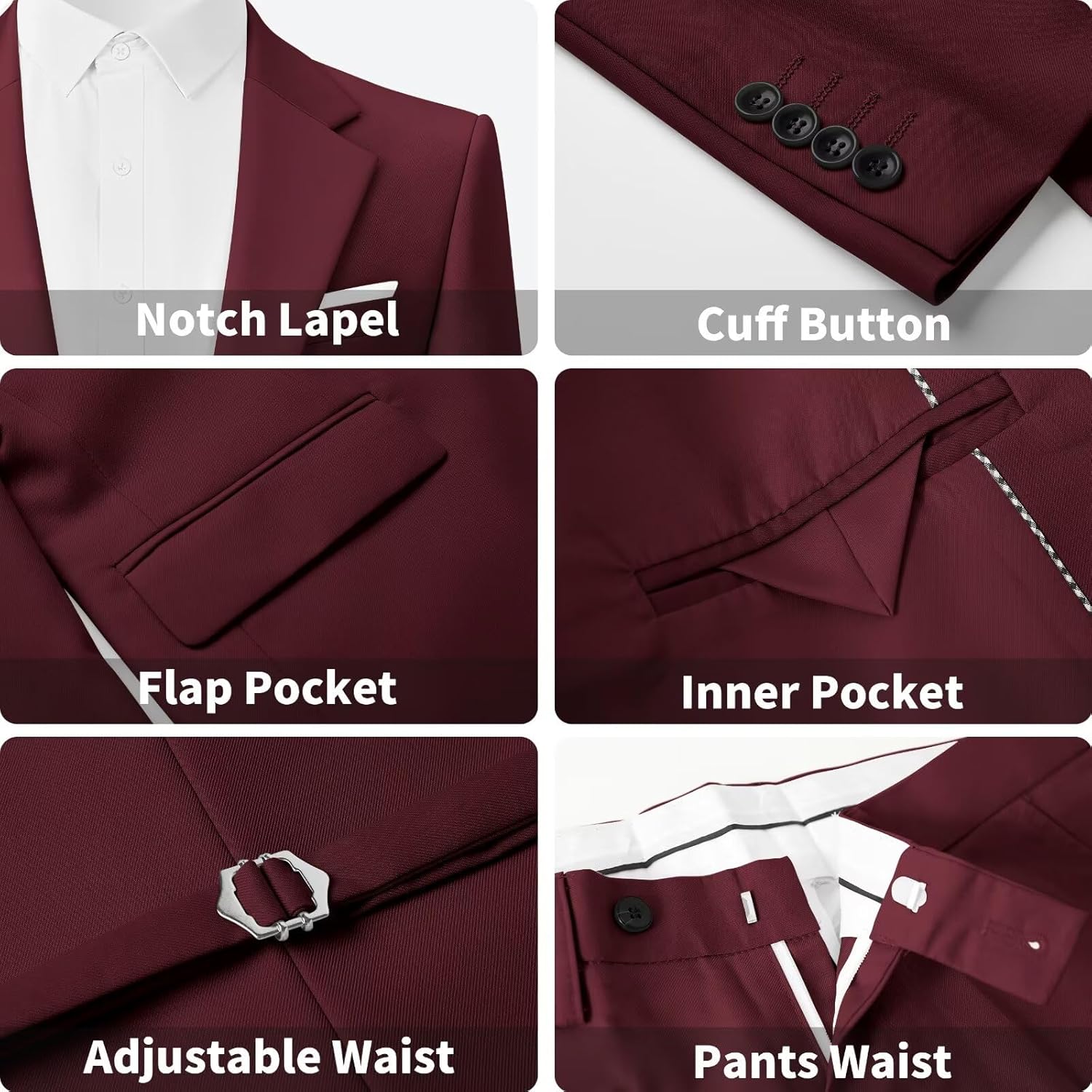 Wangyue 3 Piece Mens Tuxedo Suit Slim Fit Tuxedo for Men Double Breasted Wedding Prom Suits Blazer Vest Pants Sets 2026 - Image 5