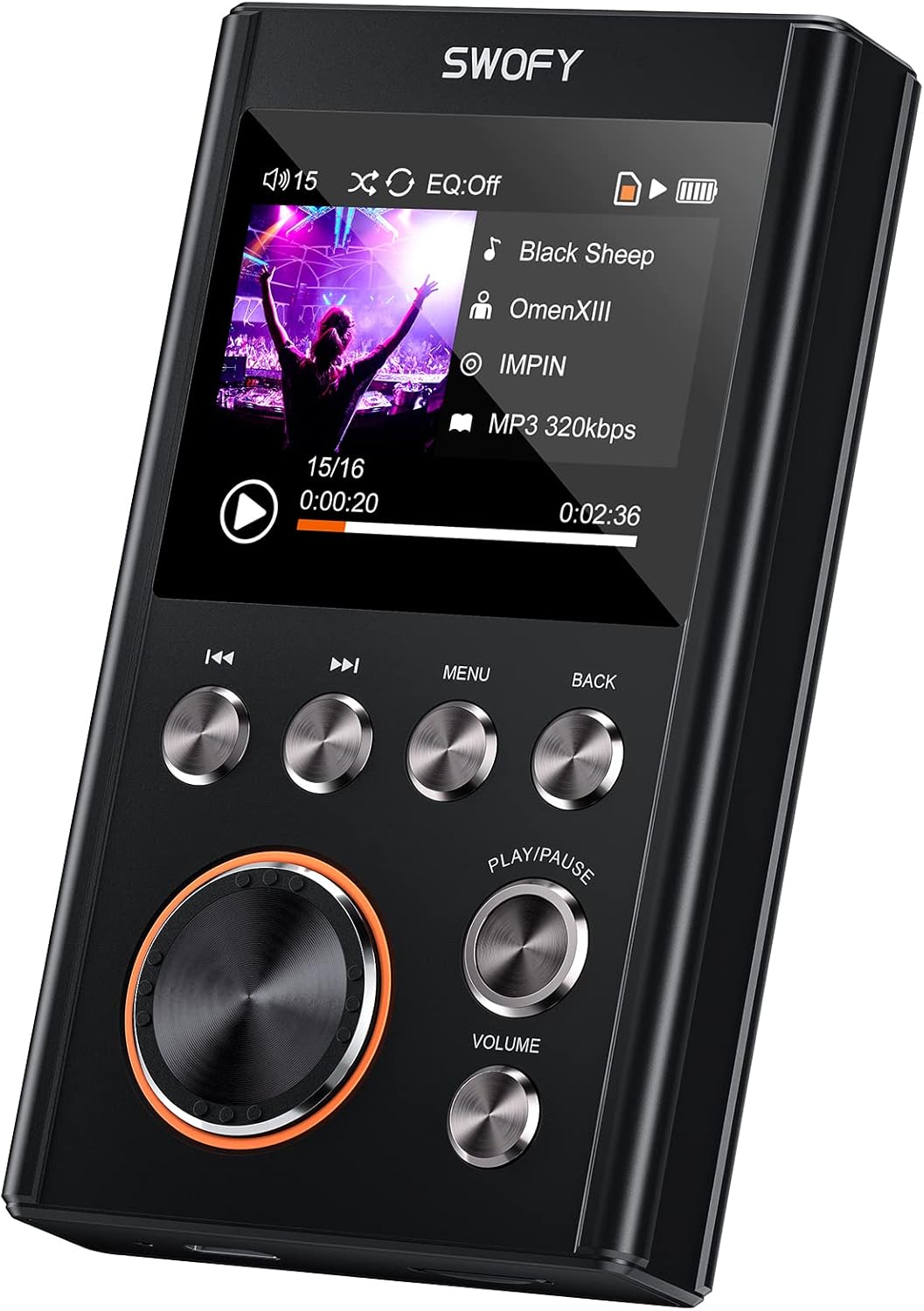 Reproductor Mp3 HiFi, SWOFY Reproductor de música sin pérdidas de Alta resolución, DSD DAC, Reproductor de Audio Digital portátil con Tarjeta de Memoria de 64 GB, Soporte de hasta 256 GB, Negro