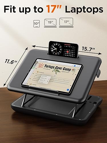 Miniatura 8 de SAIJI Escritorio de regazo para laptop a nivel de ojos soporte ajustable para laptop, altura y ángulo ajustable, soporte para teléfono, superficie