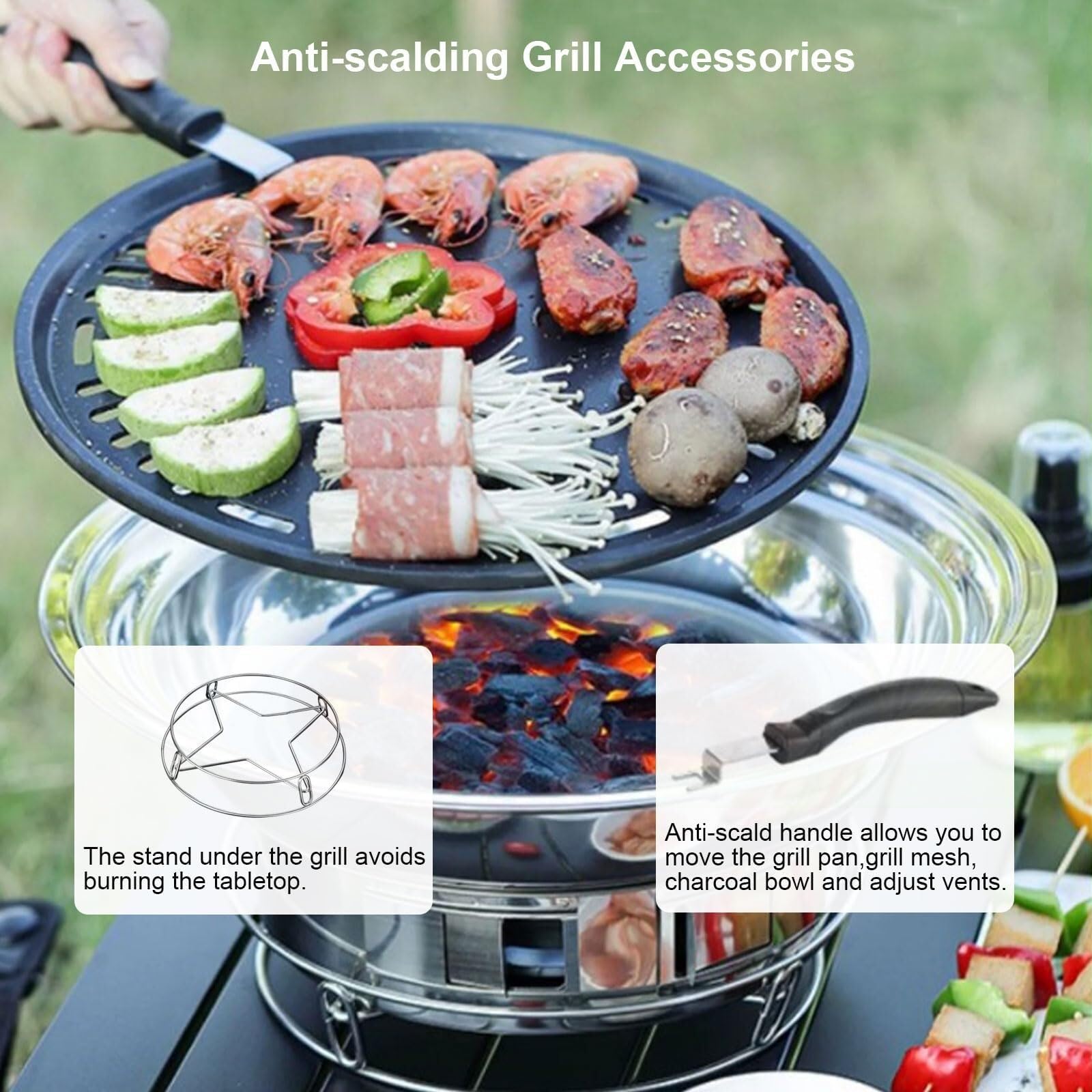 Griglia for barbecue coreana a carbone, piccola griglia a carbone 13,7 pollici griglia portatile griglia for barbecue in acciaio inossidabile griglia kbbq da tavolo campeggio interno all'aperto