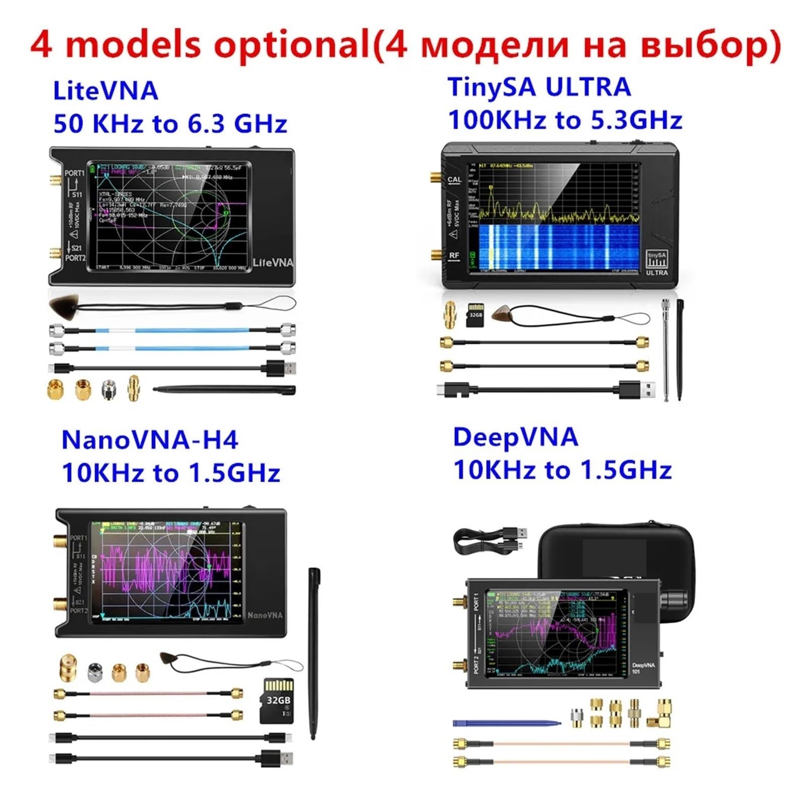 Analizador de red vectorial NanoVNA LiteVNA TinySA ULTRA de 4 pulgadas, HW HF VHF UHF SWR, retardo de fase, analizador de antena con gráfico Smith(TinySA-ULTRA-4 inch)