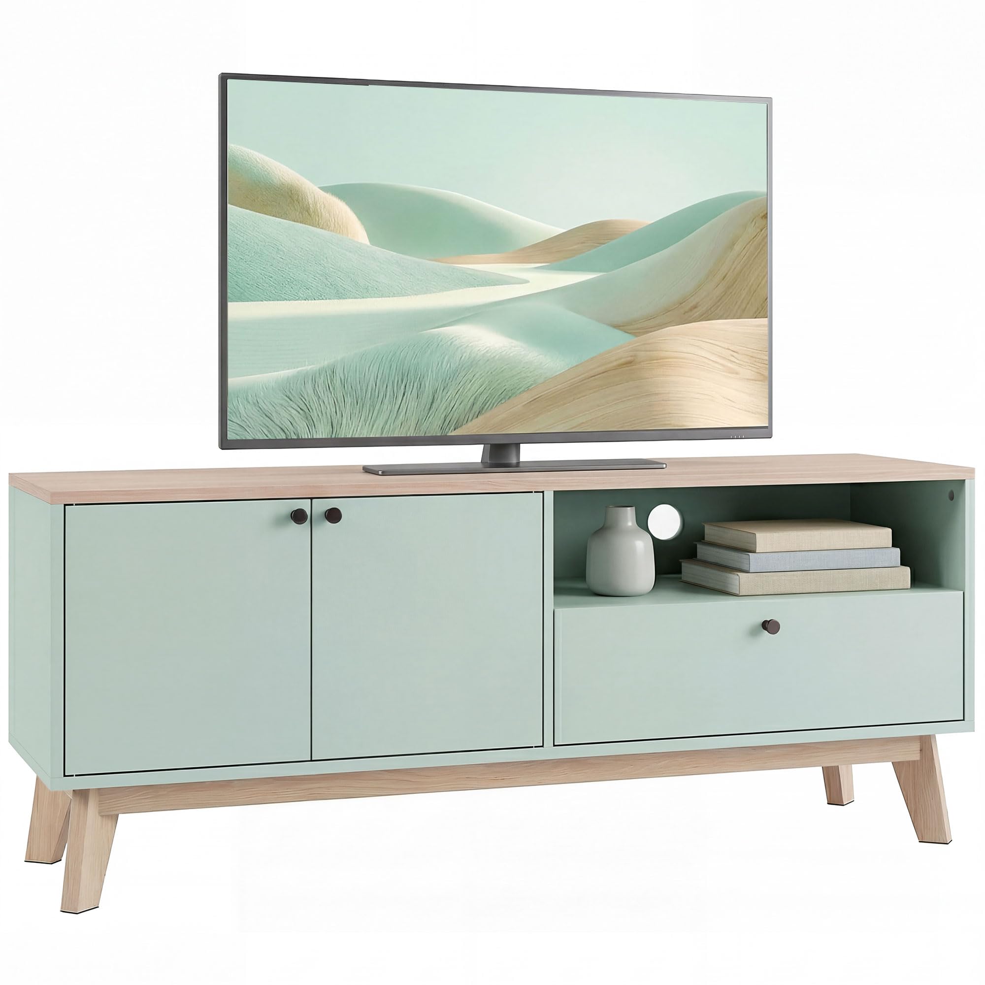 HOMCOM Meuble TV 120 cm pour Téléviseur jusqu'à 36 Pouces Vert Clair