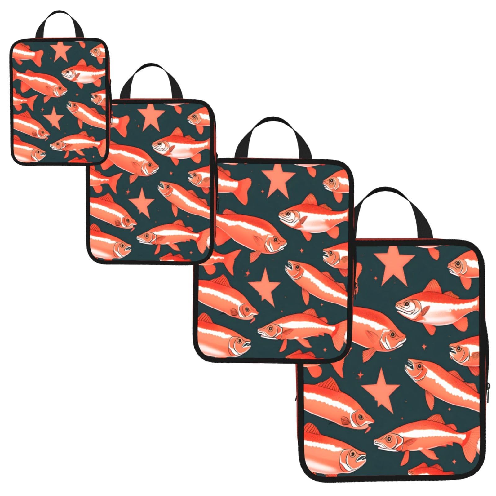 Salmon Print 4 Set Compression Packing Cubes for Suitcases,Expandable Storage Bag Organizers